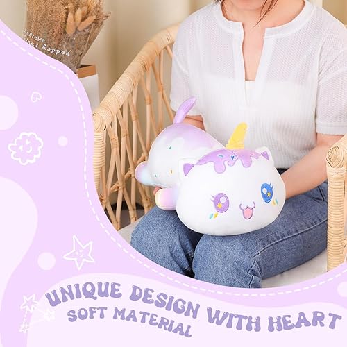 Miniatura 6 de AIXINI Bonita almohada de felpa de gato de 13.7 pulgadas, animal de peluche suave de gatito con cono de helado, regalo para niños