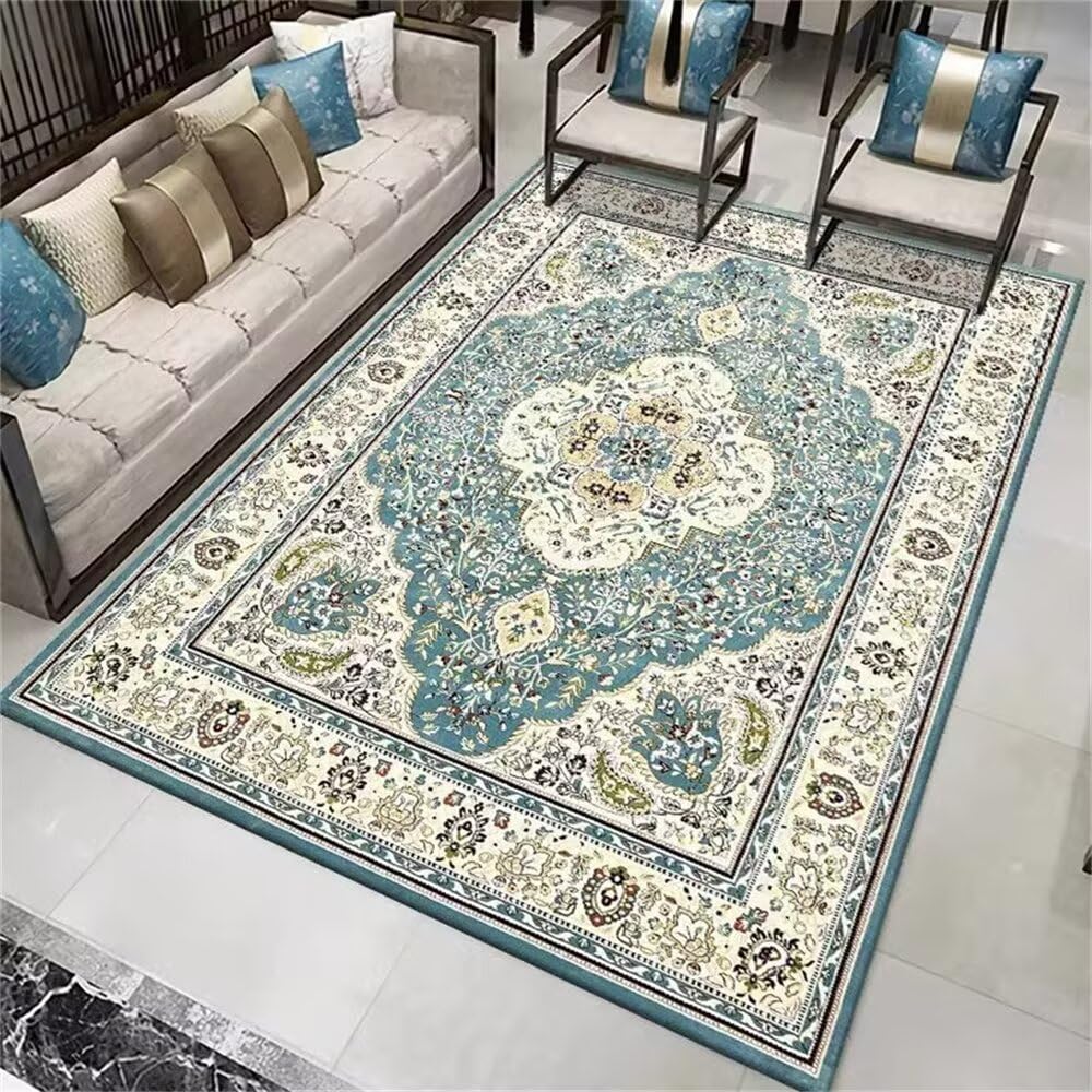 Tapis salon devant cheminée ados 120x200 grand format bleu floral