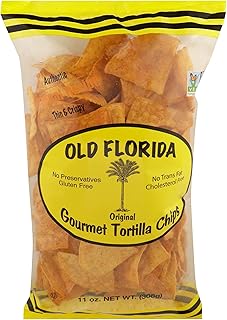 Old Florida Gourmet Original Tortilla Chips 11 oz, - PACK OF FOUR (4) - World Famous Gluten Free Non-GMO Thin And Crispy Tortillas - Authentic South Florida Snack, Yellow