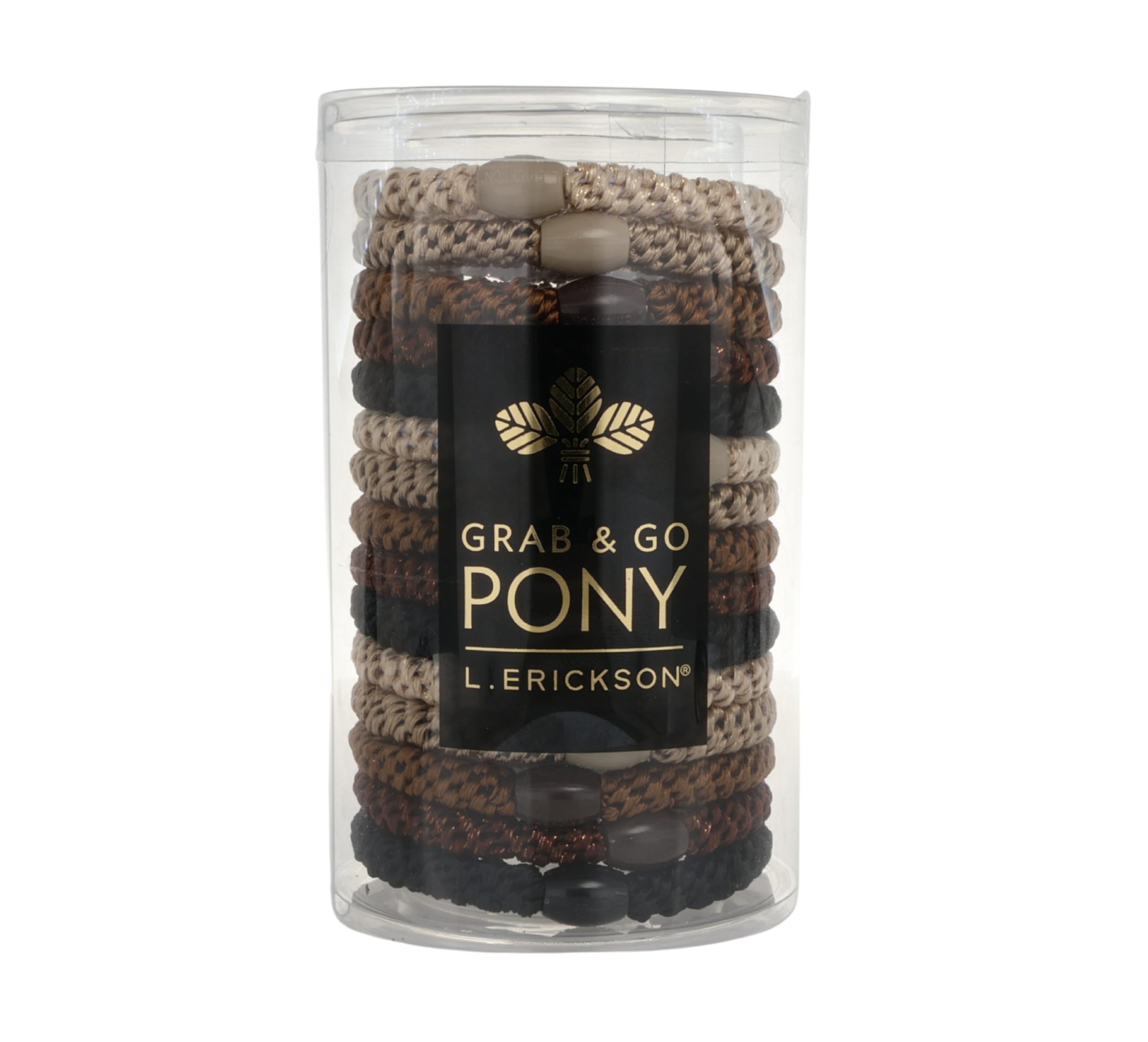 L. Erickson Grab & Go Pony Tube, 15 Pack Ponytail Holder Hair Ties Neutral Metallic 15 Count (Pack of 1)
