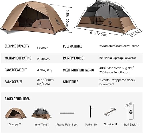 Miniatura 10 de OneTigris COSMITTO - Tienda de campaña para 2 personas, ligera, impermeable, de 3 estaciones, para senderismo, montañismo al aire libre