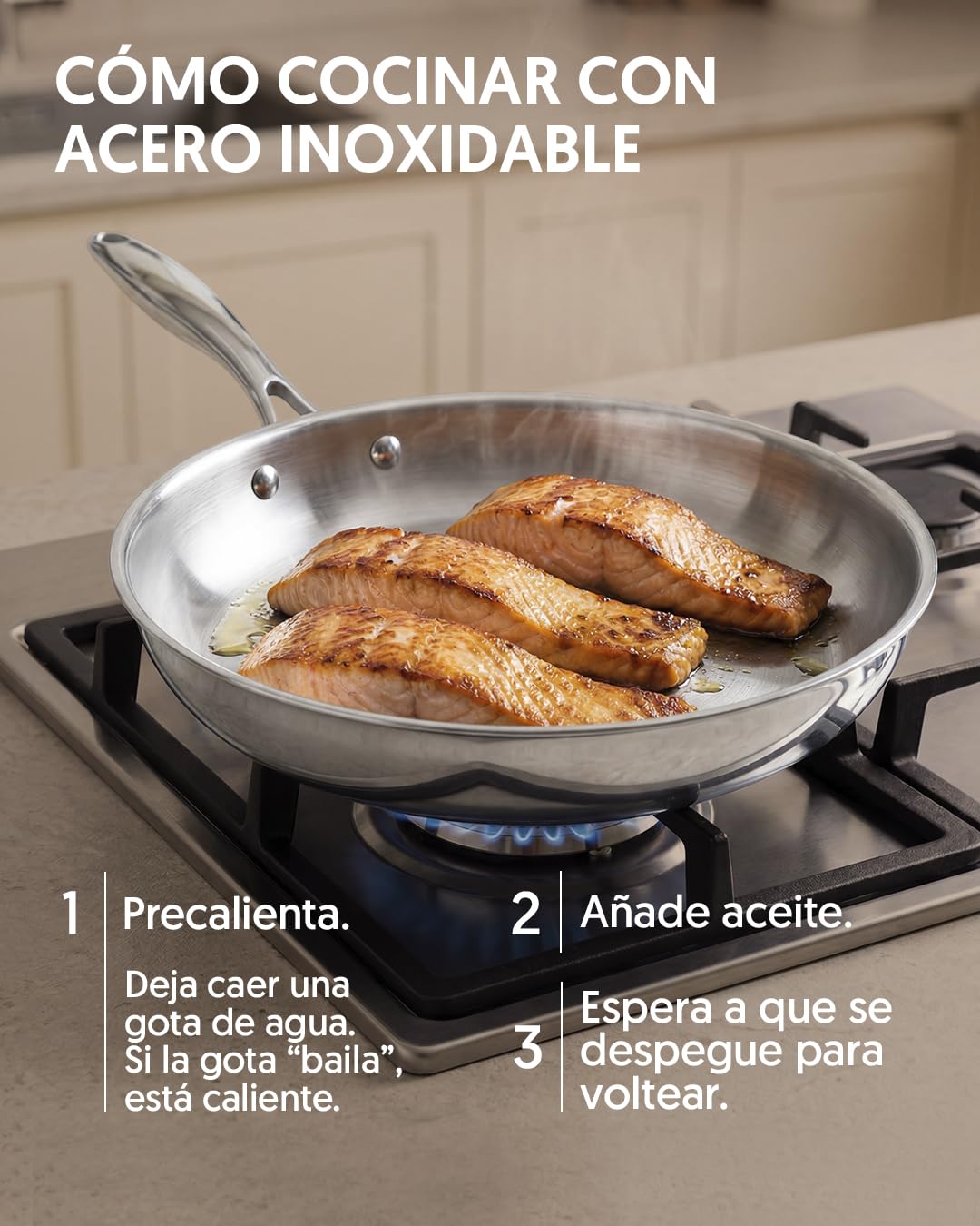 La Moustache - Batería de Cocina de Acero Inoxidable 10 Piezas con Tapas de Vidrio (Ø16/18/20/24/26 cm) - Juego de Ollas y Sartenes para Inducción, Sin Recubrimientos, Apta Lavavajillas (Titan Inox) — view 6