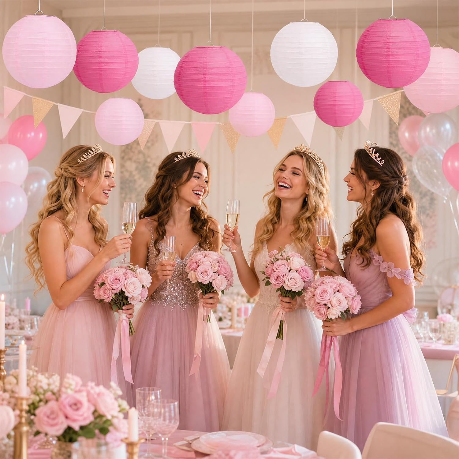12-Pcs Pink Paper Lanterns - Large Pastel Paper Lanterns Party Decorations - 10" Hanging Valentines Pink Lanterns for Wedding & Bridal Showers