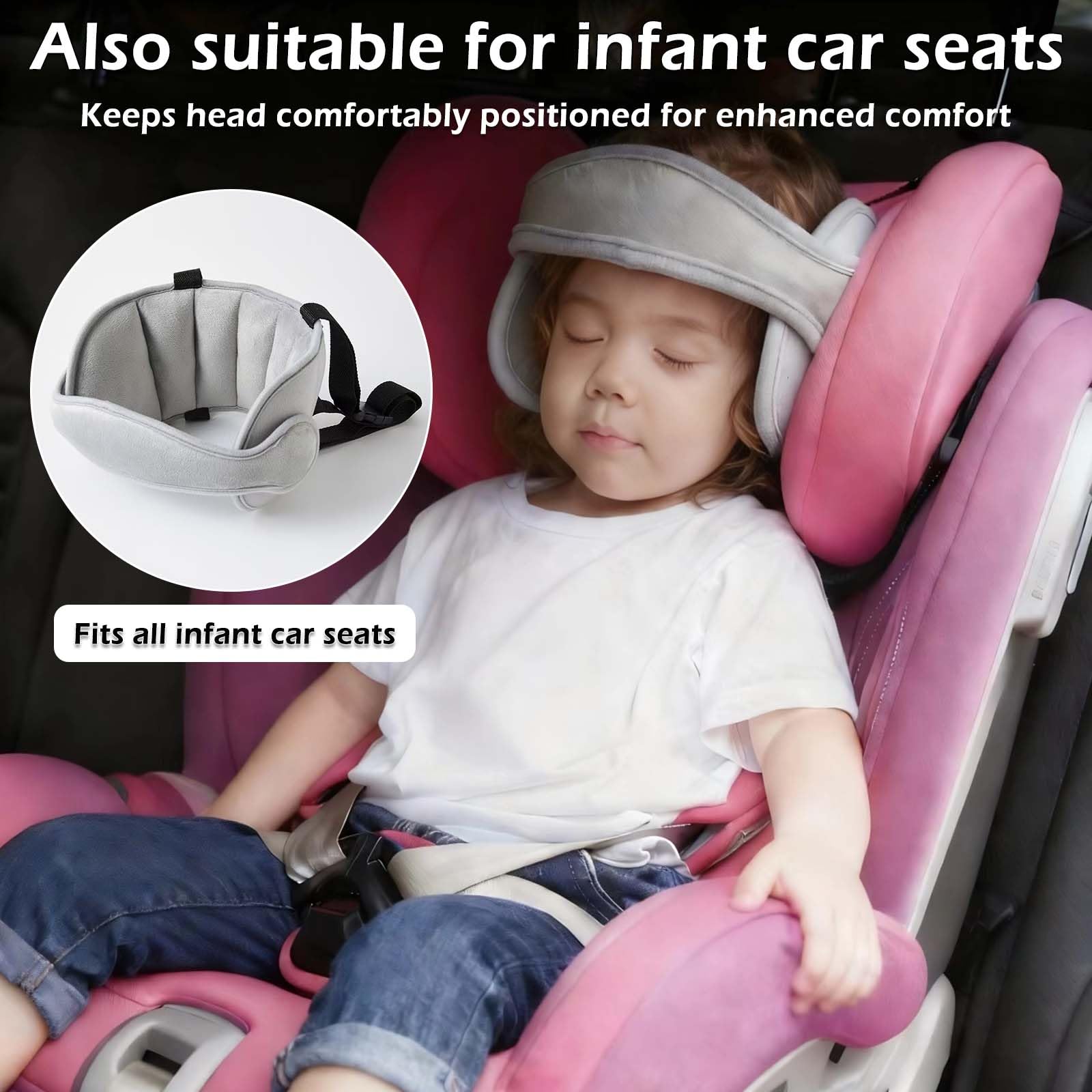 Poggiatesta per Bambino Auto Regolabile Universale, Fascia di Supporto per Dormire seggiolino Bambini, Grigio Traspirante 45x15cm per seggiolino Auto e Passeggino