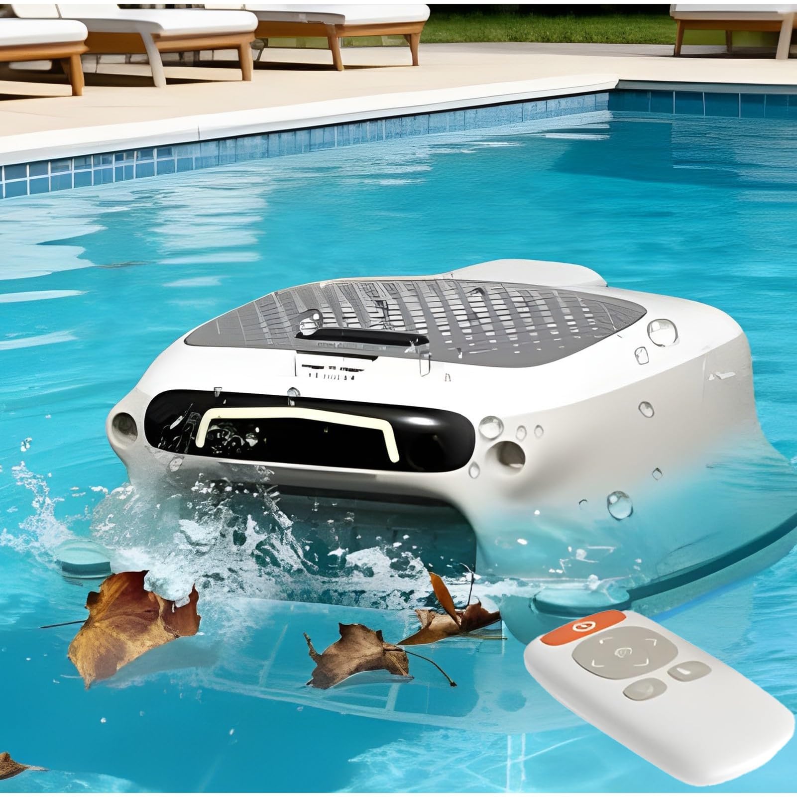 Écumoire robotique de piscine, nettoyeur de piscine, écumoire automatique sans fil avec capacité de 10 L et mousse anti-coincement, pour piscines intérieures et extérieures