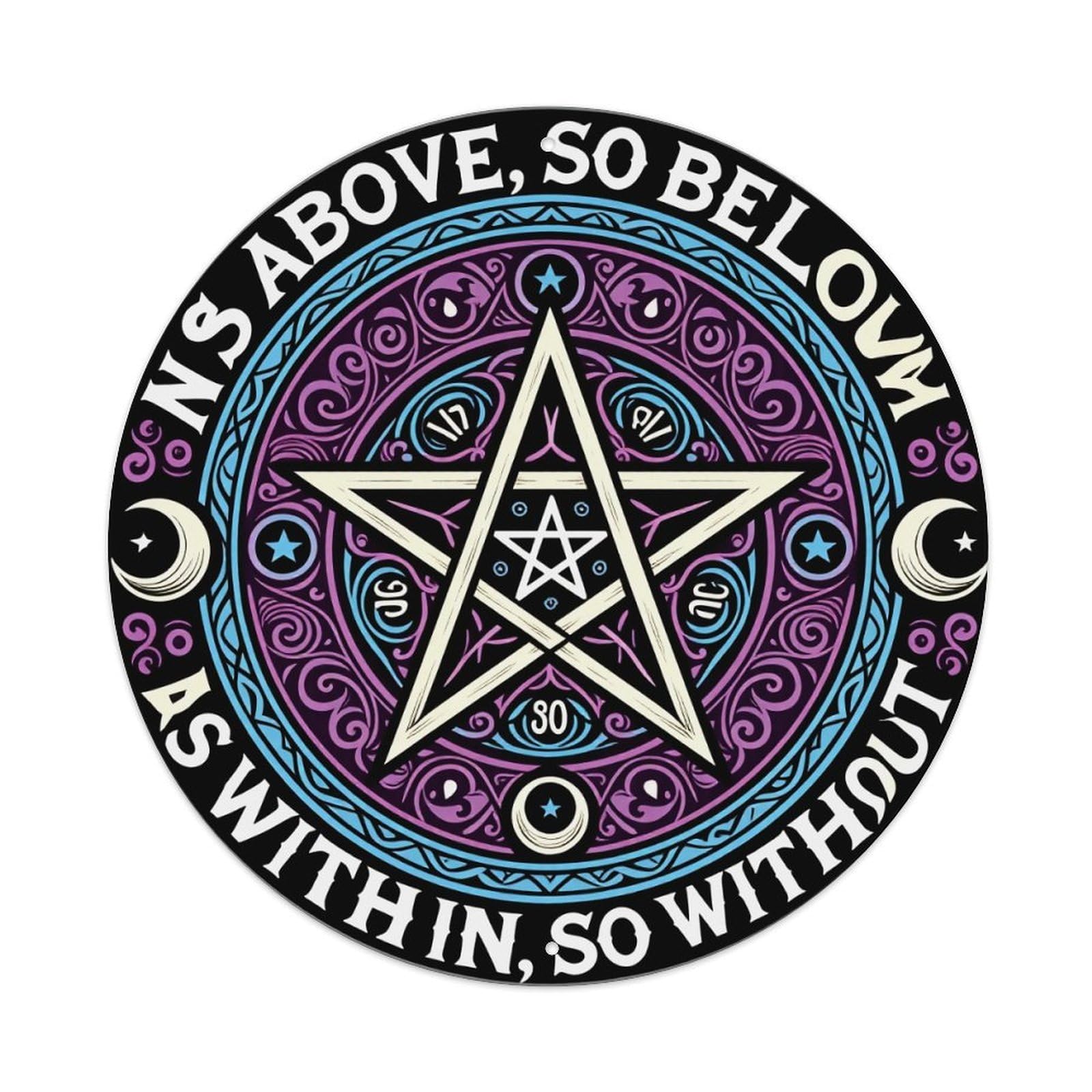 Mystic Pentagram Symbol Design Pattern Round Tin Sign Vintage Metal Poster, Home Bar Garage Man Cave Cafe Indoor & Outdoor Wall Decoration 8x8Inches