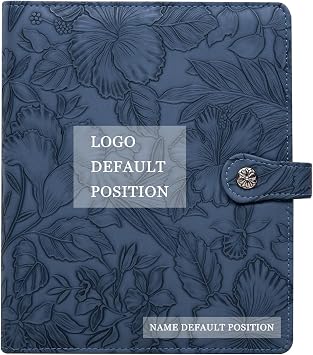 AZXCG Free Engraved Name,A5 Notebook PU Leather Binder,6 Ring Refillable Journal,Press button,Embossed Leather Binder for WomenDark Blue Custom