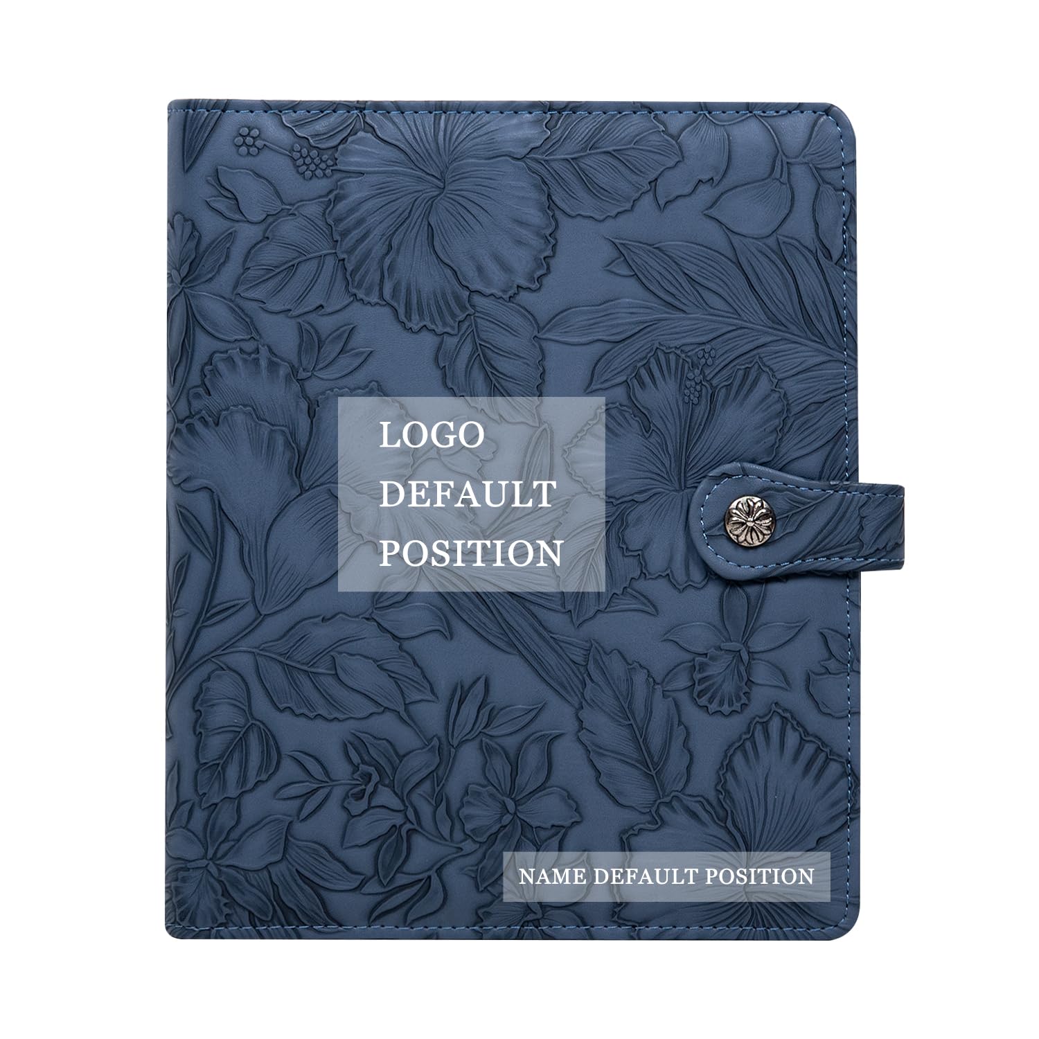 Free Engraved Name,A5 Notebook PU Leather Binder,6 Ring Refillable Journal,Press Button,Embossed Leather Binder for Women(Dark Blue) Custom