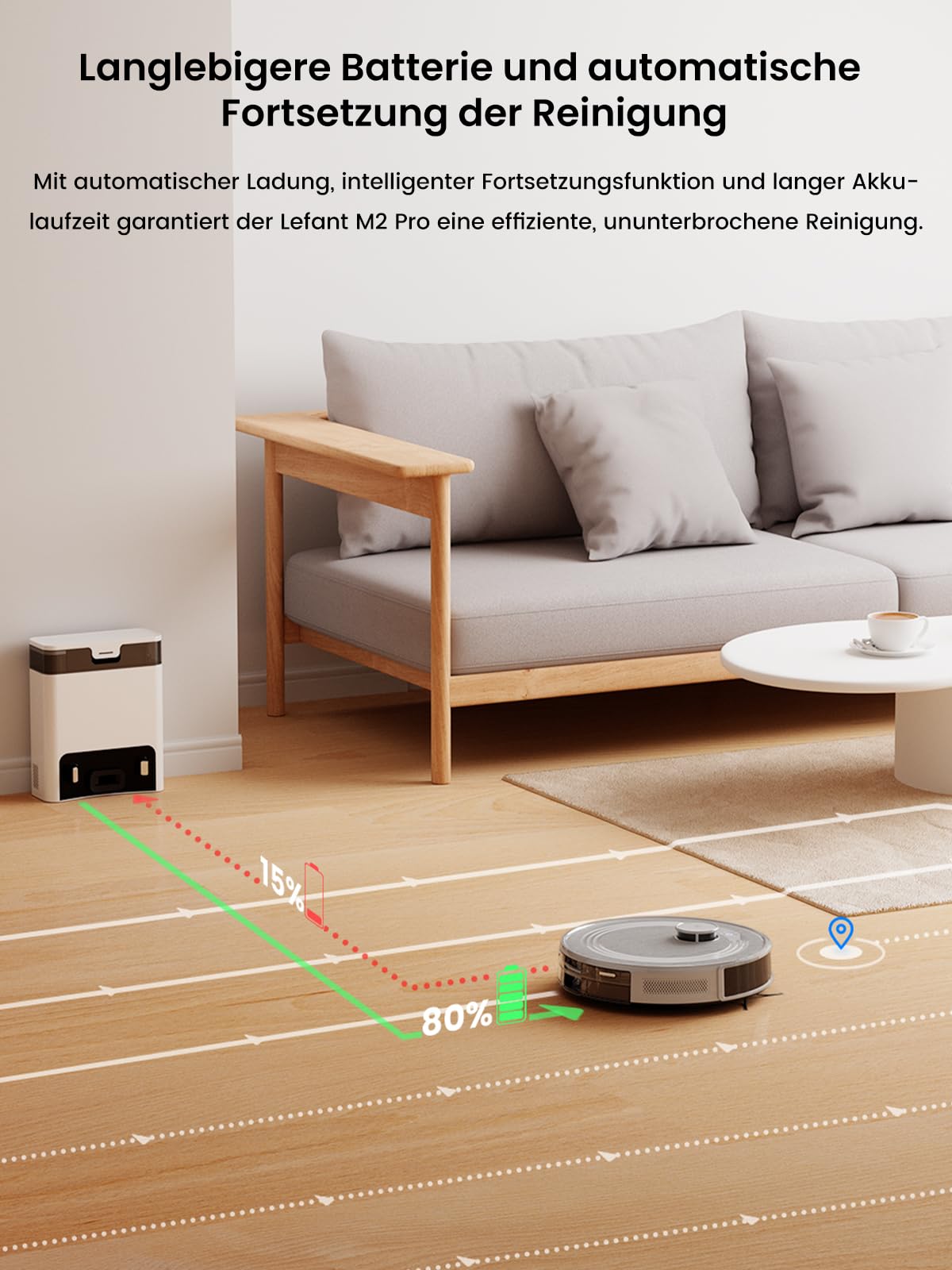 Lefant M2 Pro Saugroboter mit Wischfunktion, LiDAR-Navigation Mapping, Staubsauger Roboter mit Absaugstation, 6000Pa, APP/Alexa Steuerung, Roboterstaubsauger Saugkraft ideal für Teppich Mondgrau