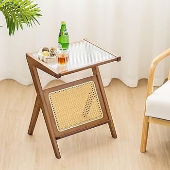 Amazon.com: GOFLAME Rattan Side Table, Z-Shaped End Table with