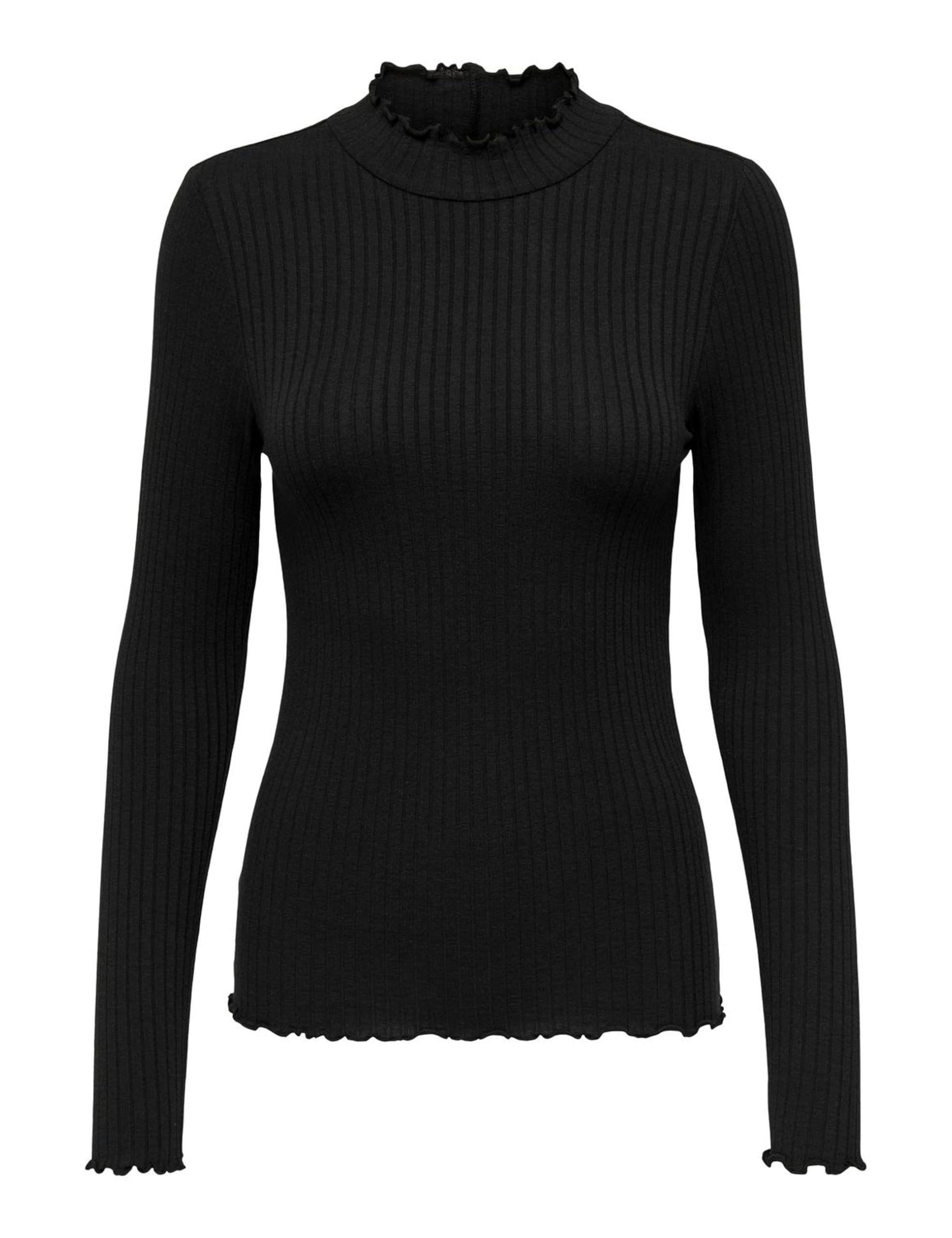 JdY Damen Dünnes Langarm Shirt Basic Rundhals Stehkragen Longsleeve Stretch Oberteil JDYFRANSISKA, Farben:Schwarz, Größe:L