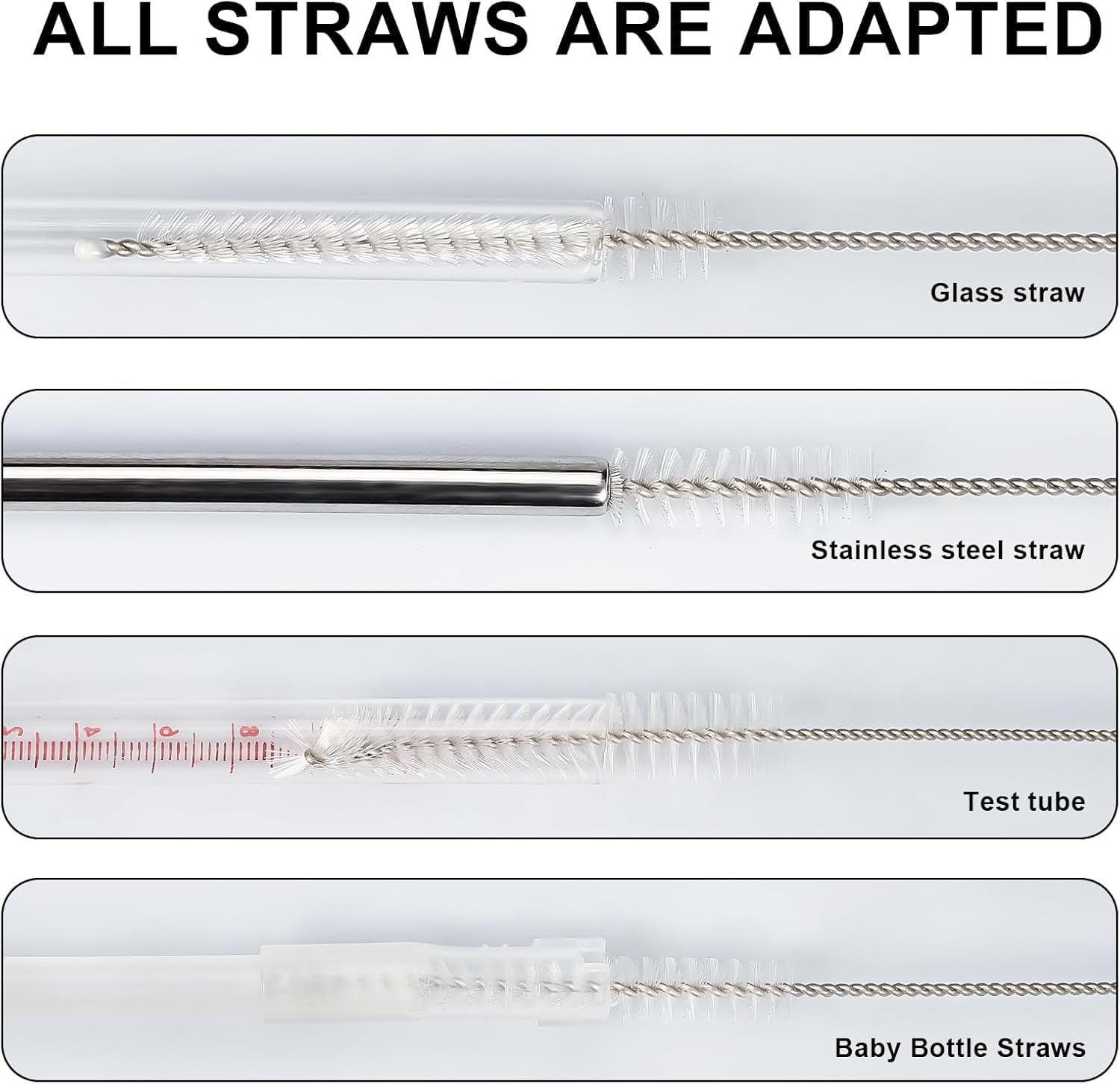 Set of 10 Long Straw Brush Nylon Pipe Tube Cleaner 8-inch 10 Different Diameters Flexible Brush Drinking Straw Cleaning Brush for Sippy Cup, Water Bottle - Image 6