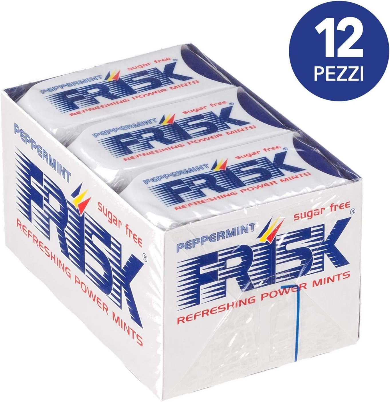 12X FRISK Caramelle Dure, Gusto Menta, Senza Zucchero, Senza Glutine (INTERA CONFEZIONE)