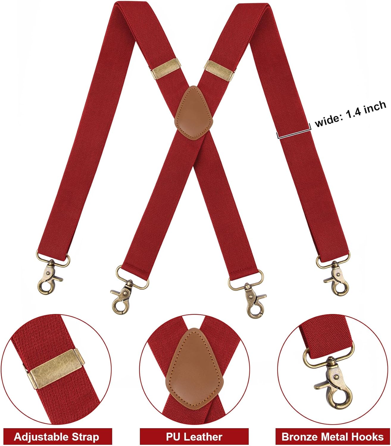 Fasker Suspenders for Men Heavy Duty 1.4 Inch Adjustable Elastic Straps X-Back Mens Suspenders - Image 3
