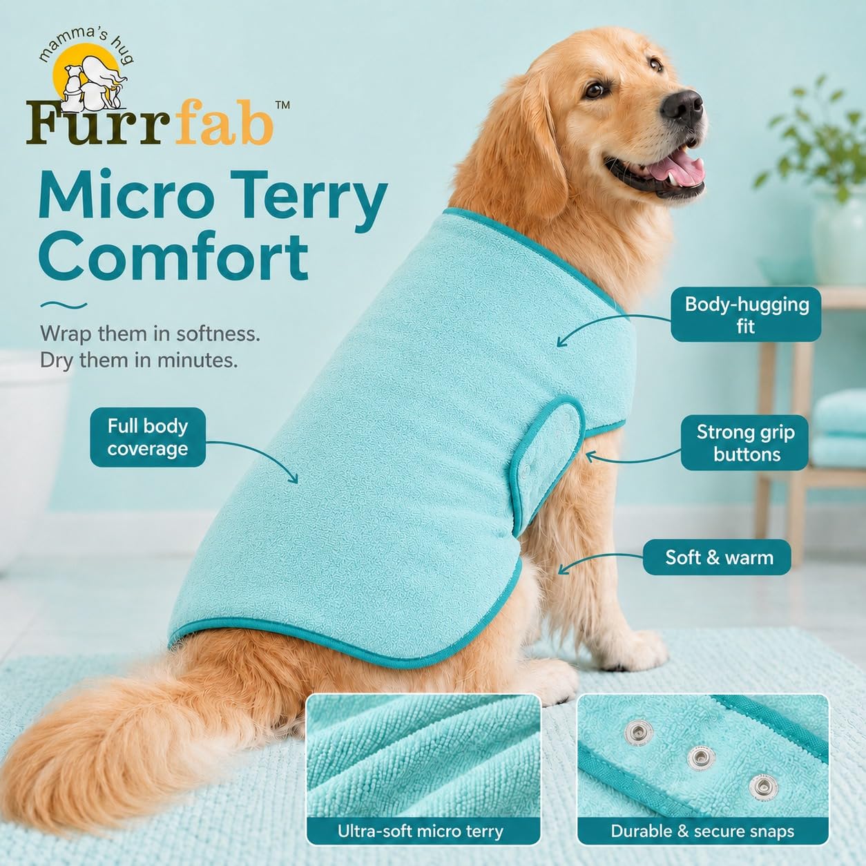 Water Absorbent Bathrobe for Dog,Machine Washable Skin Friendly XL Blue 1