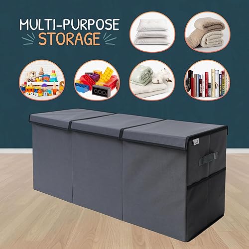 Miniatura 4 de Organizador de almacenamiento de juguetes extra grande con tapa, diseño de caja de almacenamiento de juguetes resistente y plegable, contenedor de