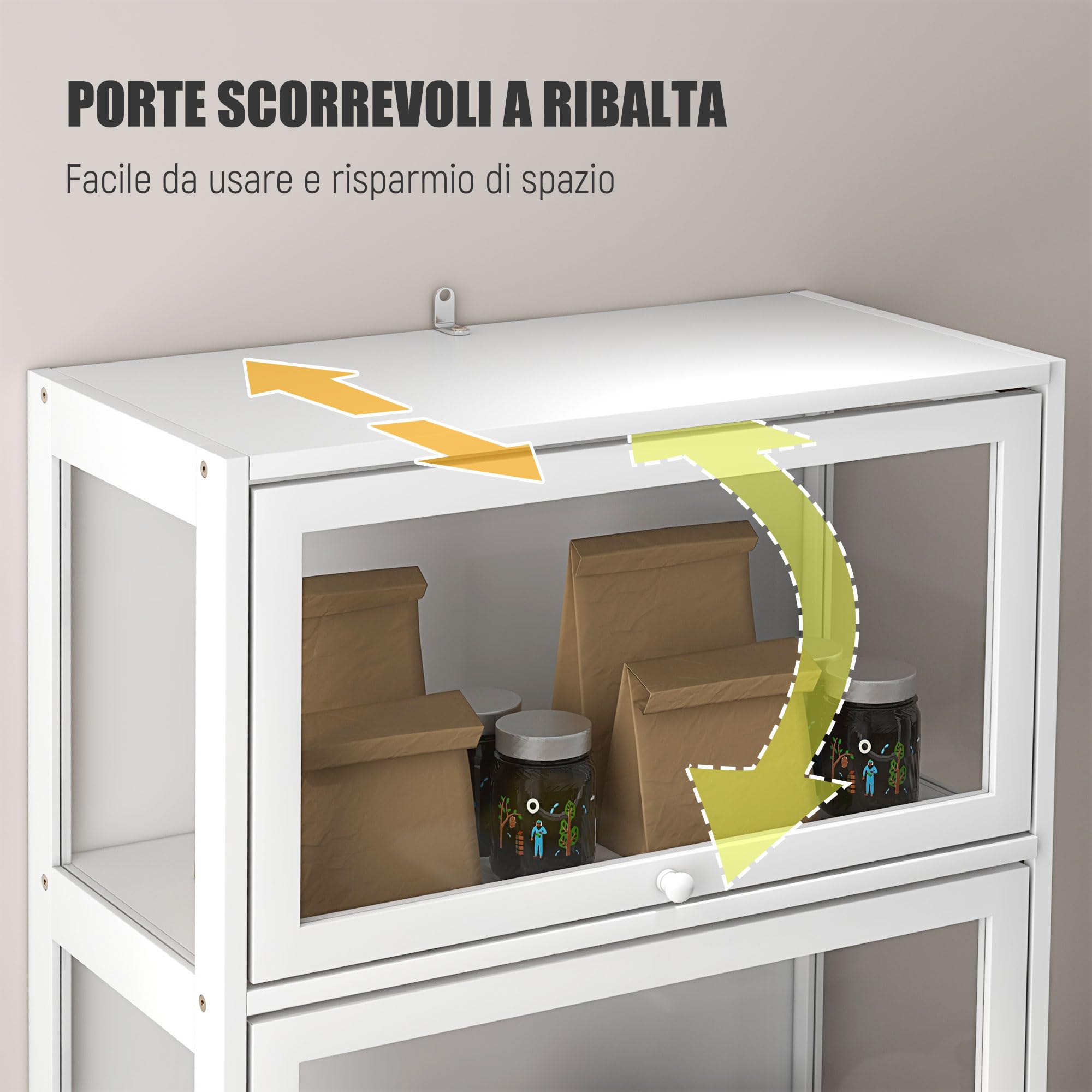 HOMCOM Vetrina per Collezione 4 Ripiani Ante Battente 59x30x139 cm Bianco