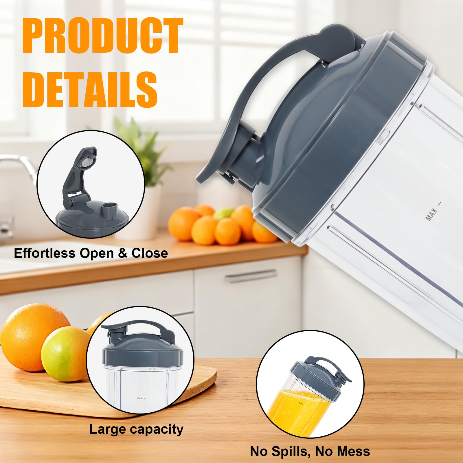 Pièces de Rechange Compatibles avec Nutribullet 600 W/900 W 32 oz, 2 Verres | Blender Bol en Verre Accessoires Avec Couvercles Rabattables, Facile à Nettoyer