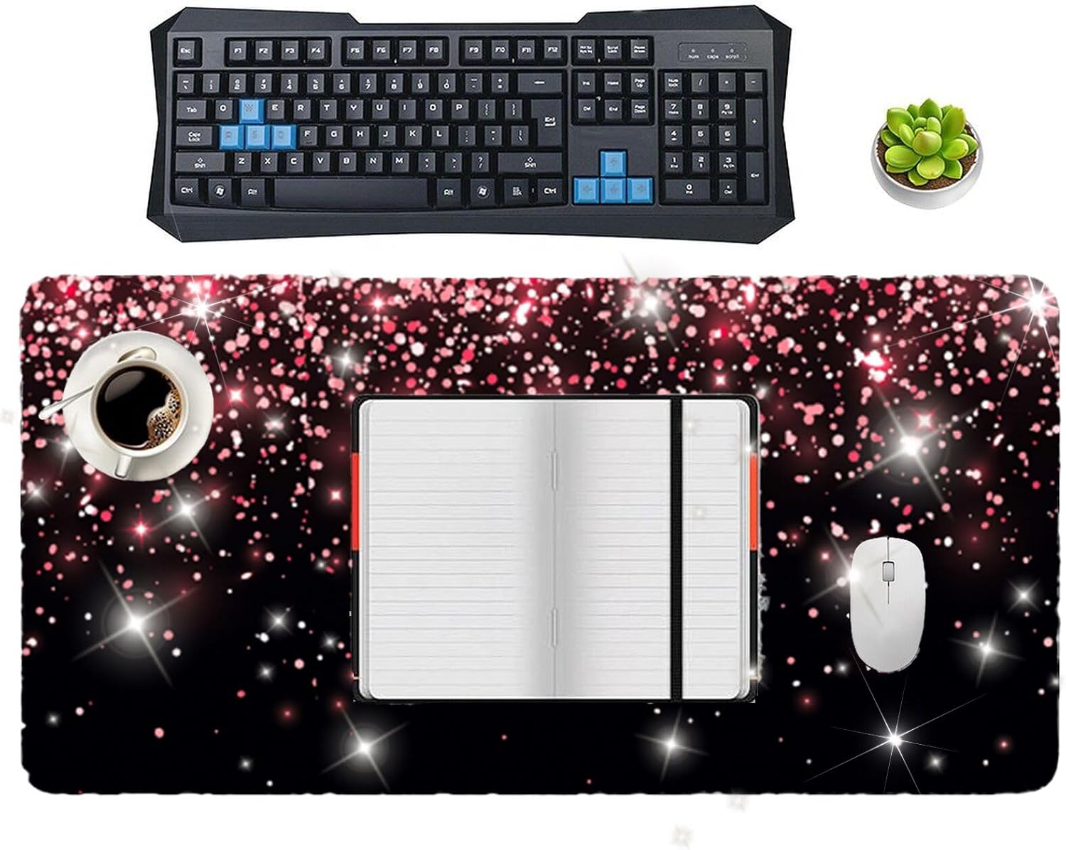 Largr Black Mousepad Bling Diamond Glitter Sparkle Rose Gold Mouse pad Black Mouse Pad, Bling Desk Accessories for Women Office Diamond Decor-2pcs