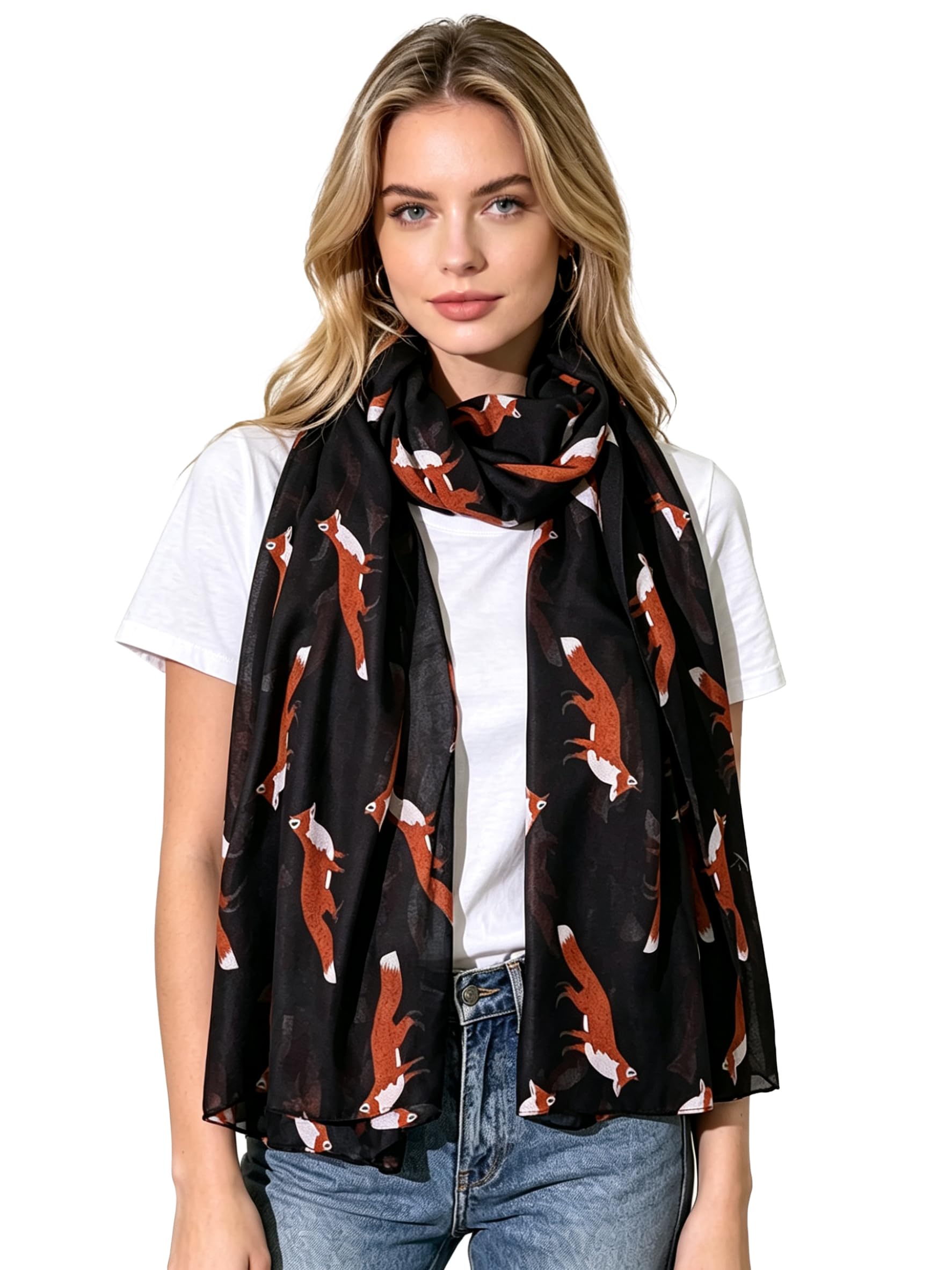 Lina & Lily Fox Animal Print Women's Scarf Oversized (Black)(Size: One Size)