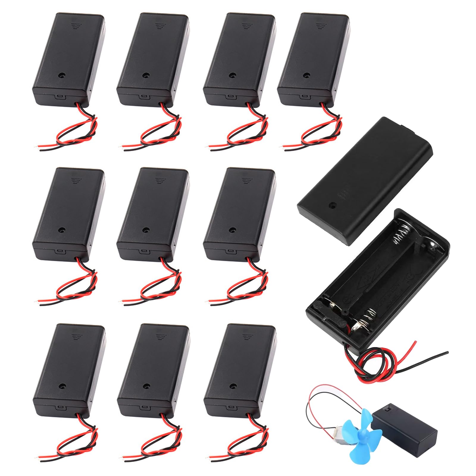10 Piezas Soporte de Batería Plástico para 2 Pilas AA 3V con Tapa, Portapilas AA 2 Pilas, Interruptor On/Off y Cables de Conexión para Proyectos Electrónicos DIY y Reemplazo de Soportes Rotos