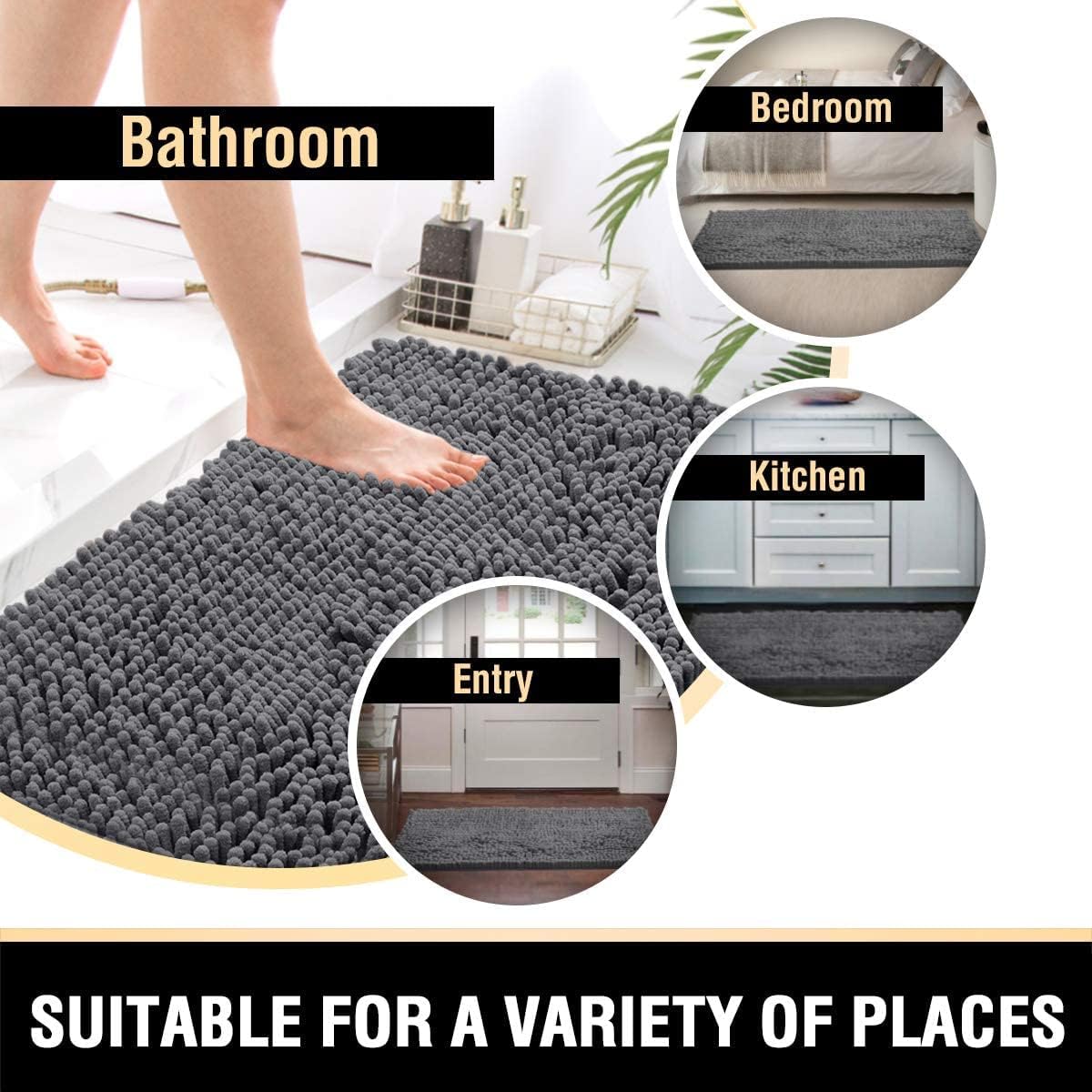 H.VERSAILTEX Rectangle Bathroom Rug Mat 59 X 20 Bundle Toilet Mat U Shaped 20 X 24 -Grey