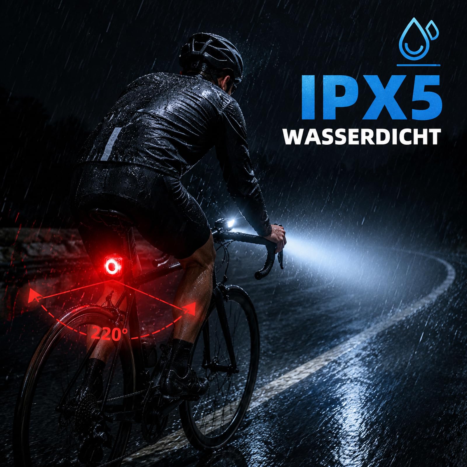 100 Lux Fahrradlampe Vorne, 4-Lichtmodi 2000mah, mit Fahrrad Rücklicht,USB C wiederaufladbar, für Erwachsene Straße, MTB Off-Road Radfahren Pendeln,StVZO Zugelassen