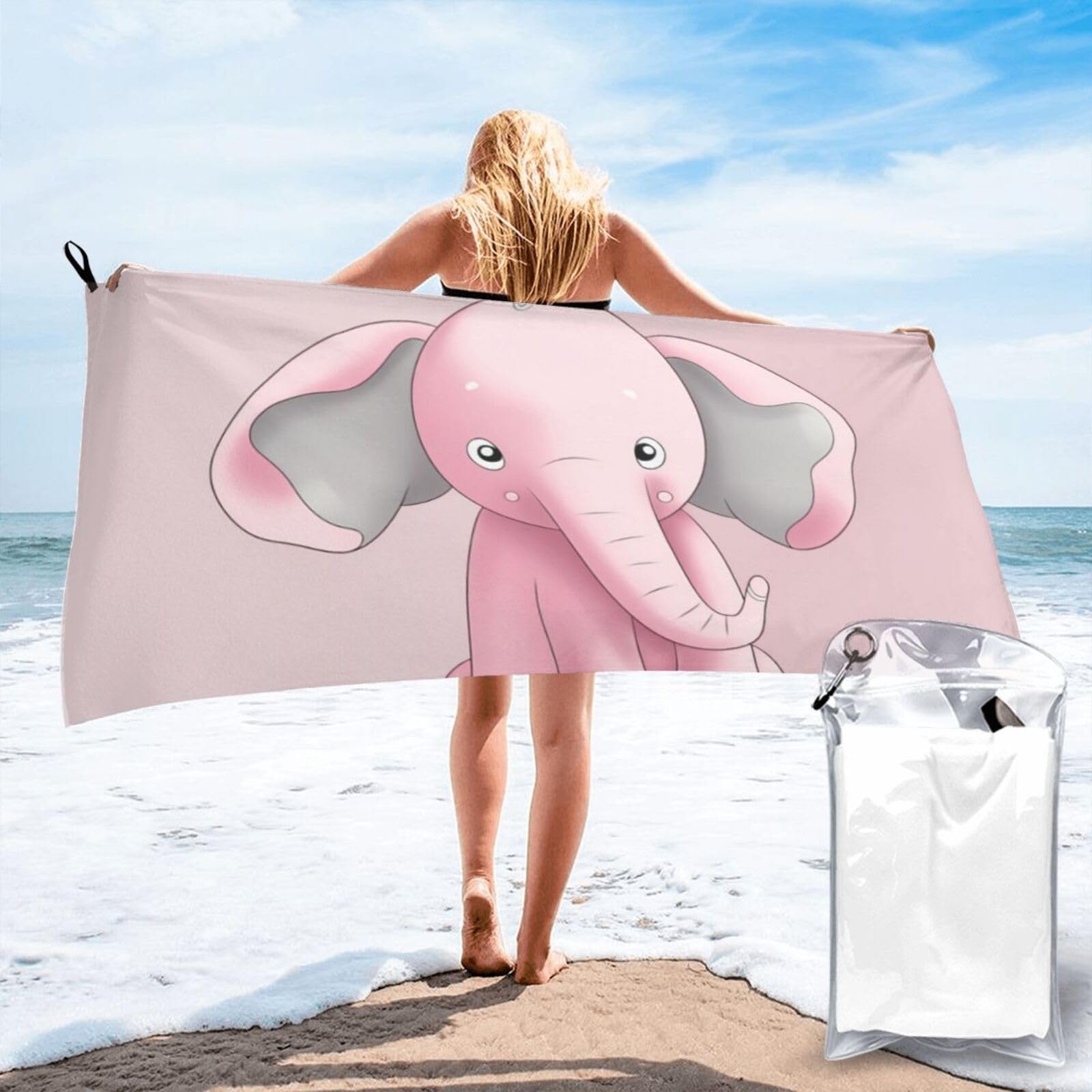 DWVTSLH Microfiber Sand Free Beach Towel 27.5"x55", Quick Dry Absorbent Travel Towel Large Camping Blanket, Small Elephant Bath Towels Lightweight Pool Swim Towels for Vacation Essentials