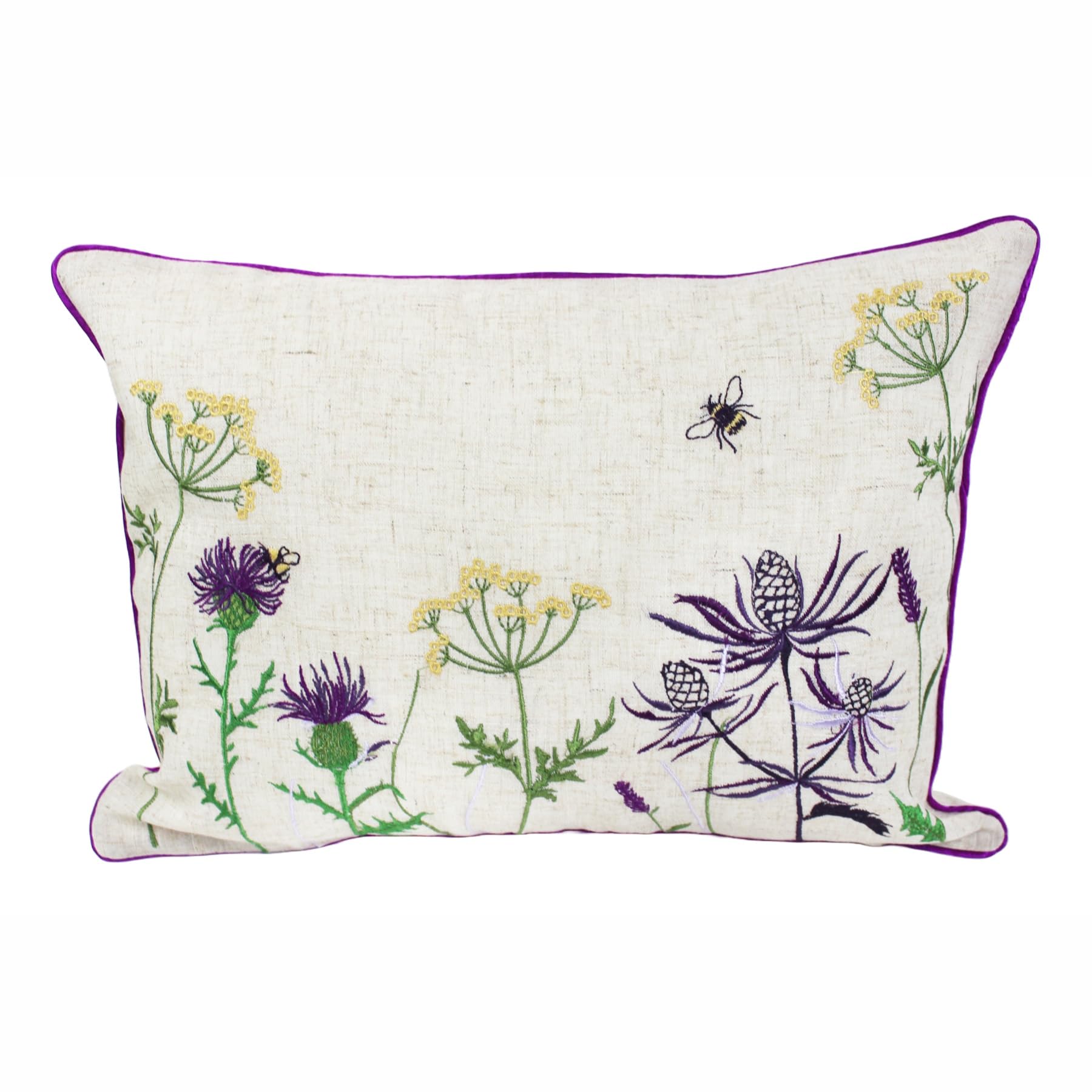 Peggy Wilkins Lumbar Floral Embroidered Scatter Cushion Highland Thistle from B&Q
