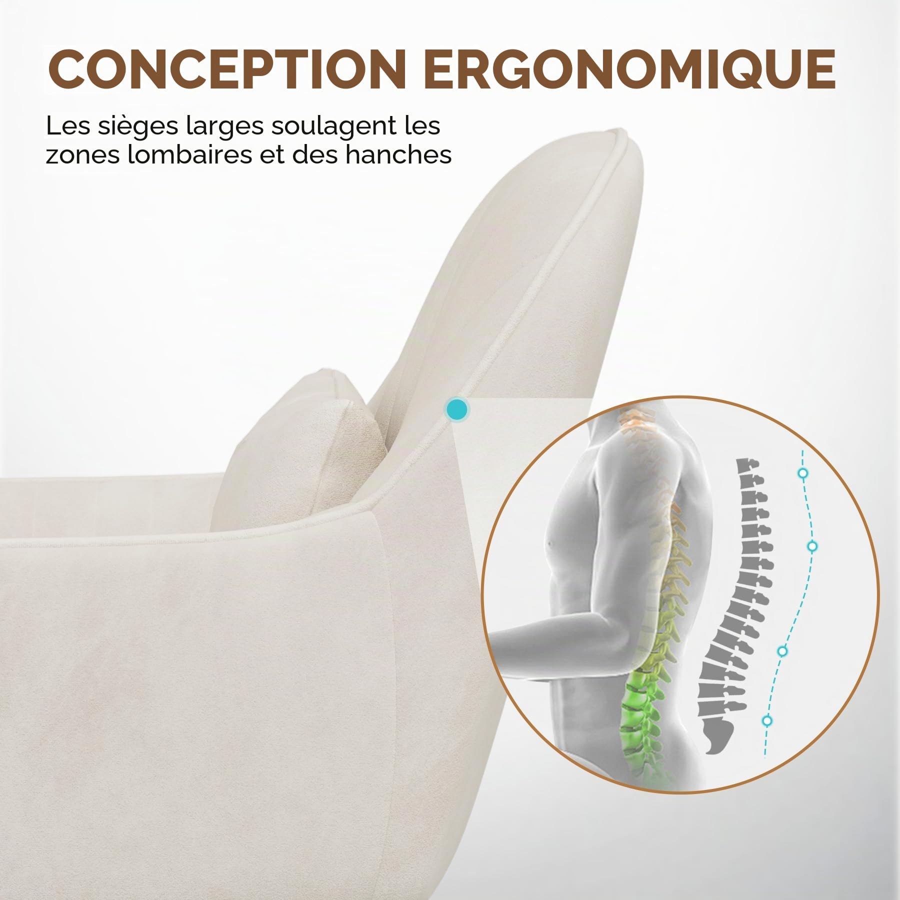 Homeoffice Chaise en Velours avec Oreiller, pivotante à 360 °, Hauteur réglable, Ergonomique, Chaise de Maquillage, pour Bureau, Chambre à Coucher, Charge maximale 200 kg, Beige