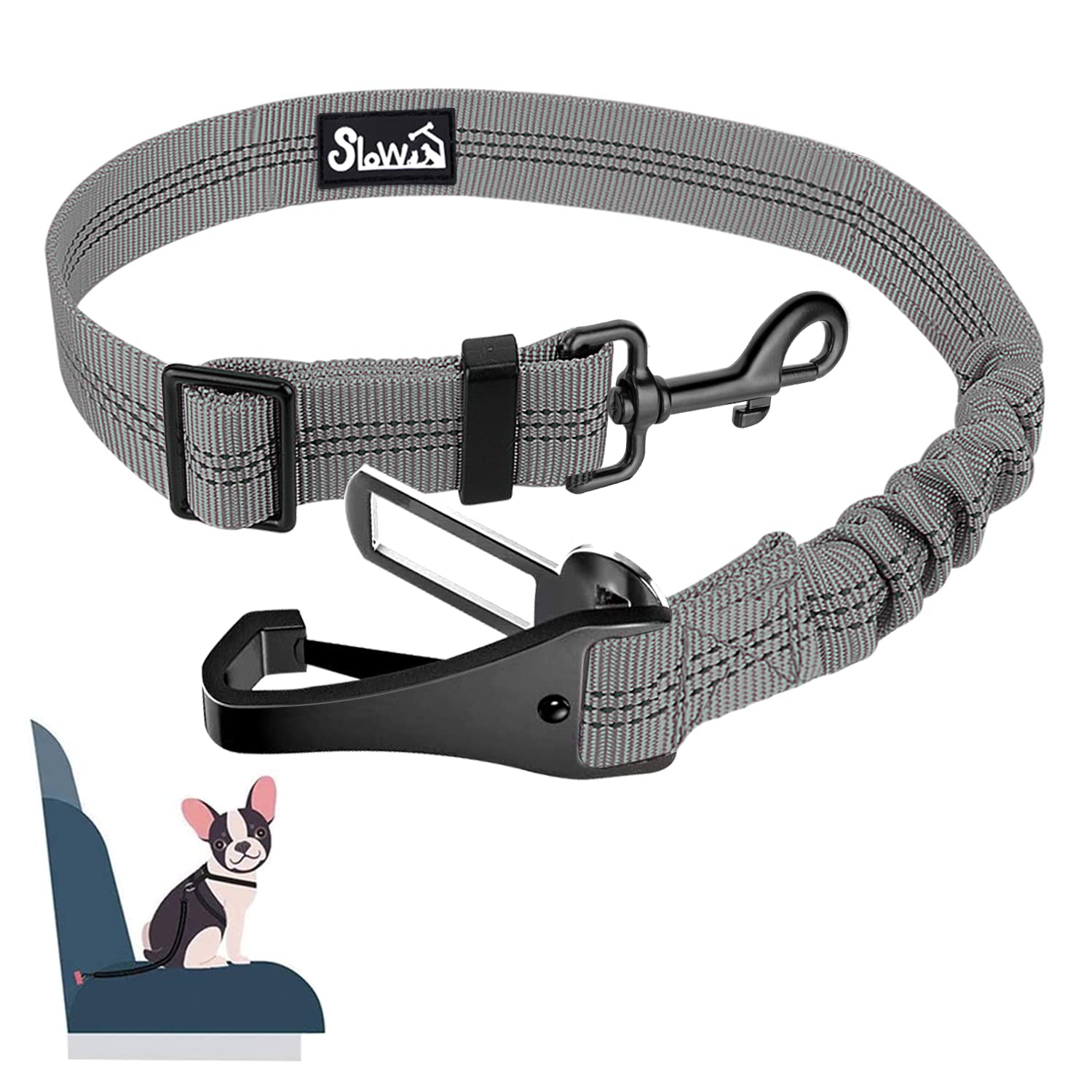 Eyein Dog Seat Belts for Cars UK, 2 in 1 Attachment Dog Car Harness Belt, Hook Latch Bar & Buckle with Anti Shock Elastic Nylon Bungee Buffer, Adjustable Reflective Duty Pet Safety Belts for Vehicle