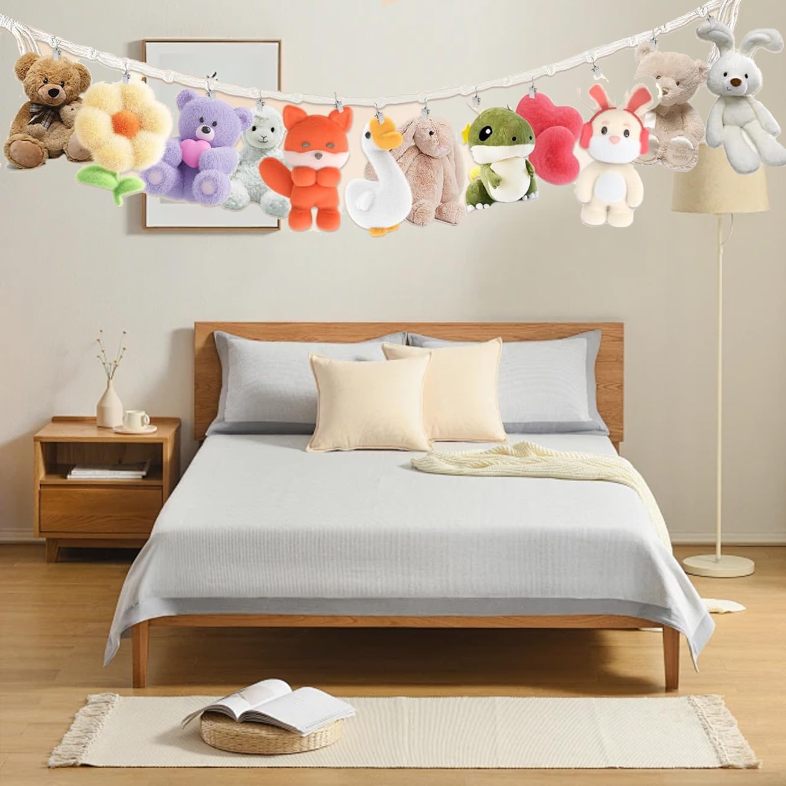 Porta Peluche Bohémien A Catena Con 40 Clip E Anelli In Legno – Set Da 2 Pezzi