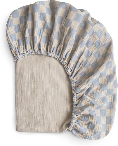 Miniatura 64 de mushie Sábana bajera ajustable de muselina extra suave para cuna, 192 hilos, 28 x 52 pulgadas (azul bebé) Azul bebé,Abejas,Daisy