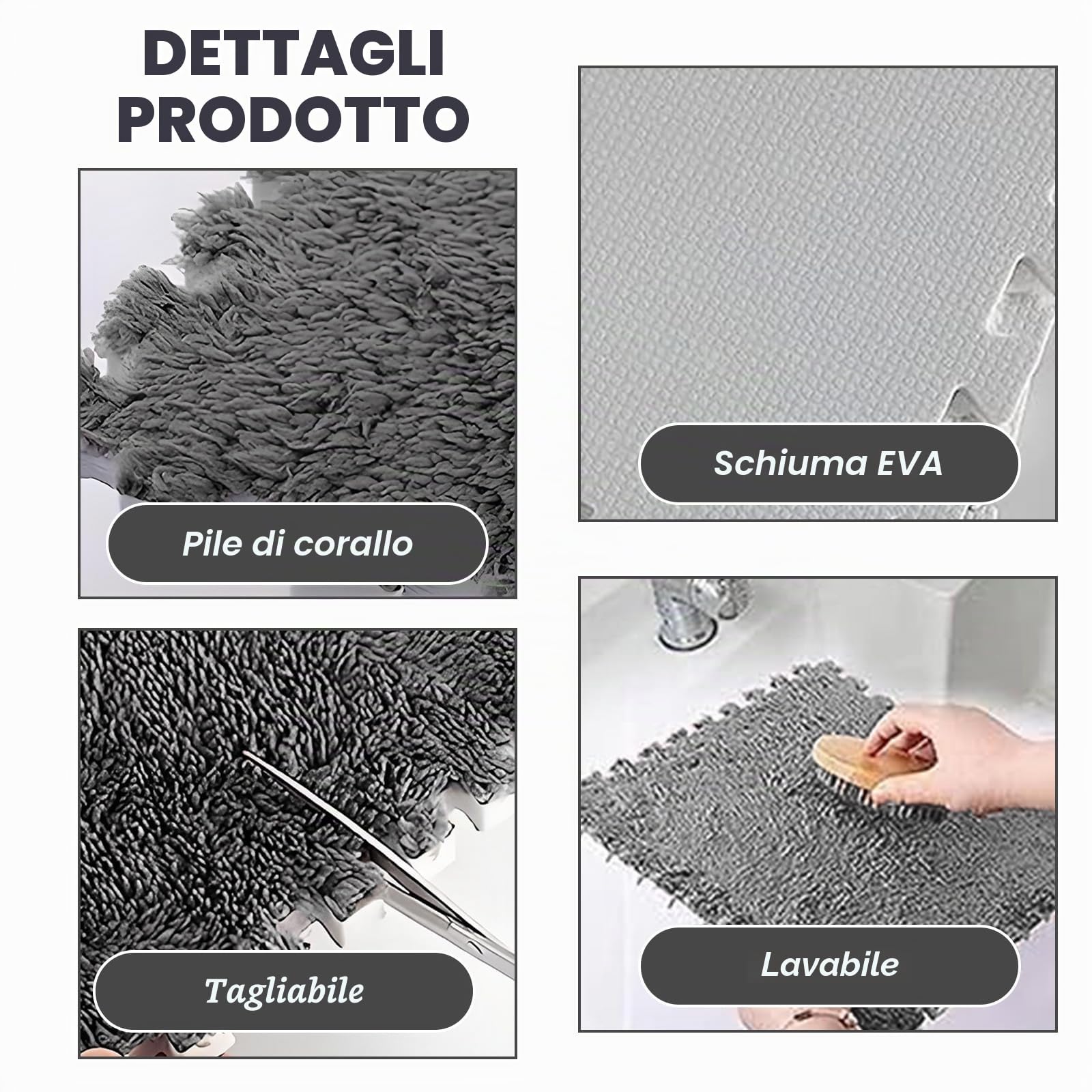 Tappeto Puzzle da Pavimento per Bambini 12 Pezzi 30 x 30 x 1 cm con Bordi Morbido Tappetino da Gioco in Schiuma Peluche Tappeto Puzzle per Cameretta o Salotto
