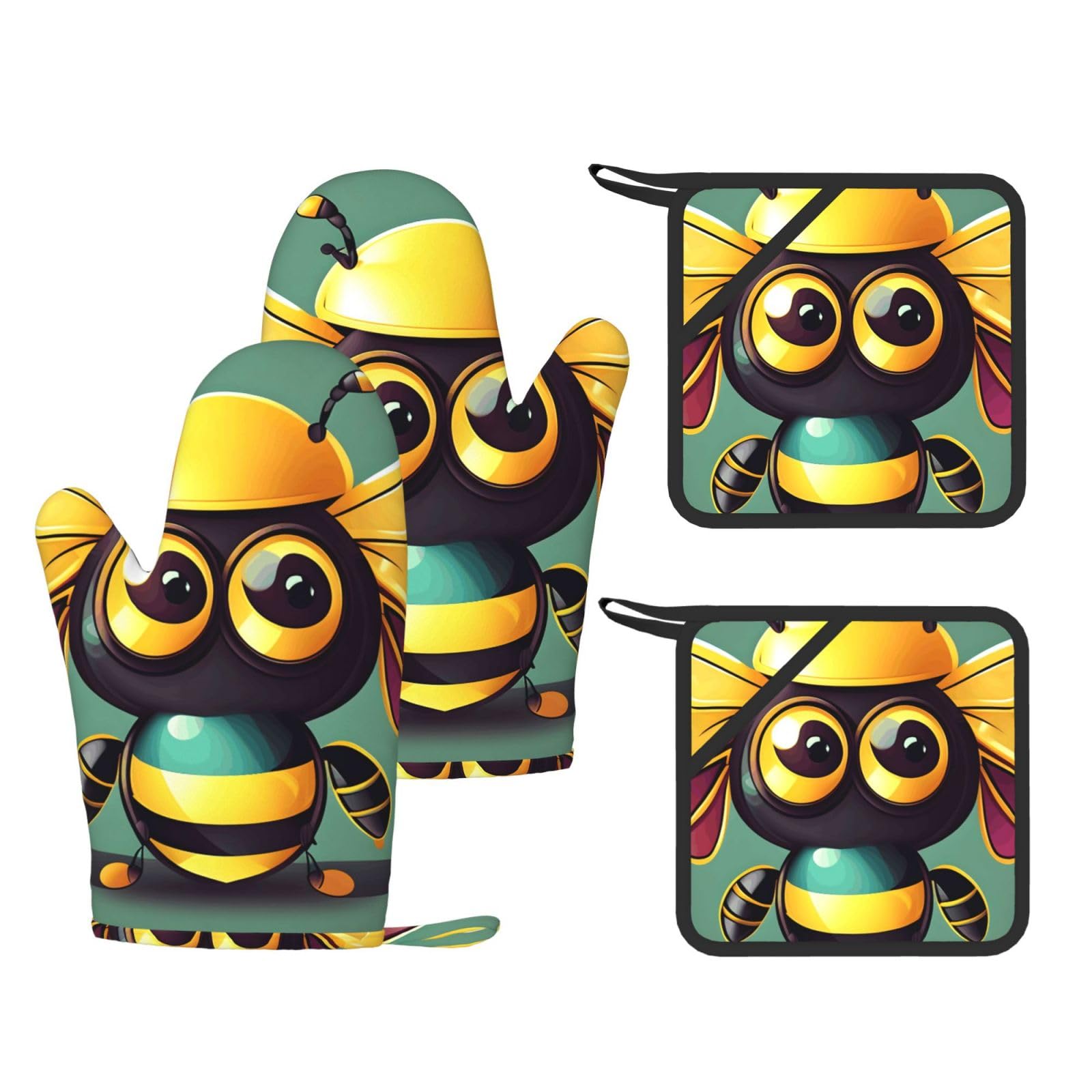 Gants de cuisine en silicone motif abeille lot de 4 maniques pour sortir vos plats du four