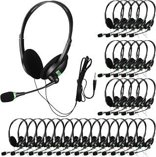 30 Pack Classroom Headphone School Headphones with Microphone Wired Headphones with Mic Bulk Black Student Computer Headsets with 3.5 mm Headphone Plug for School Office Meeting Gaming Chatting