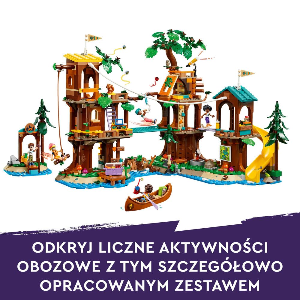 LEGO Friends Domek na drzewie na obozie kempingowym, zabawki do budowania dla dziewczynek i chłopców 8+, zabawka dla dziecka, 5 minilaleczek i 5 figurek zwierząt, pomysł na prezent dla 8-latki, 42631