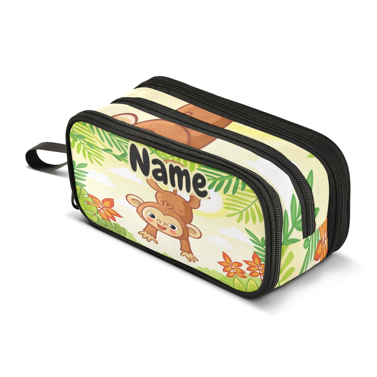 Mnsruu Custom Name Cute Cartoon Monkey Pencil Case Boys Girls Personalized Pen Bag School Office Stationery Organizer Pencil Pouch Holder Kids Teens Adults
