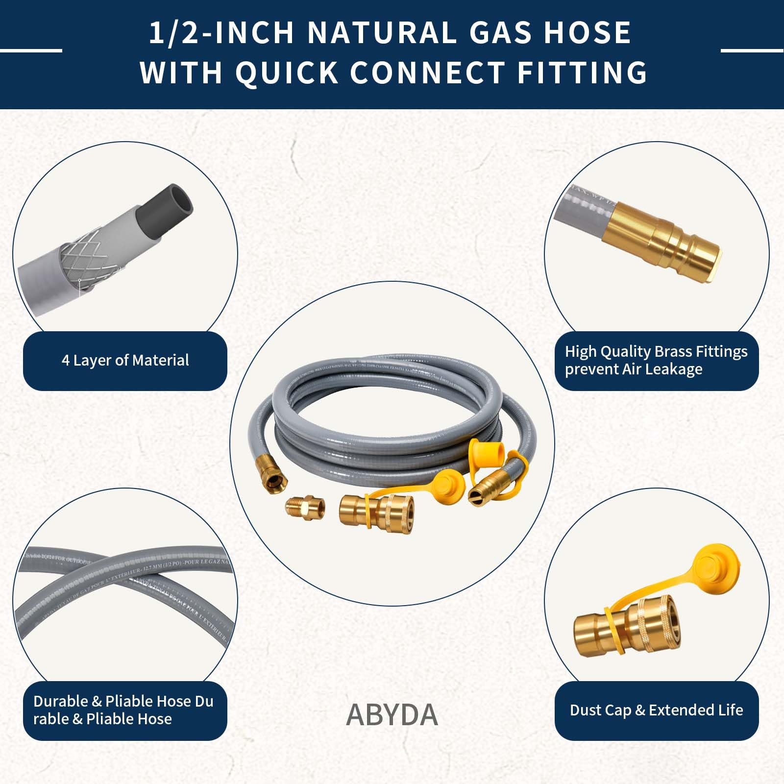 ABYDA Tubo flessibile per gas naturale a bassa pressione con attacco rapido, per barbecue, grill, forno per pizza, riscaldatore da terrazza e molto altro ancora, kit di conversione da propano a gas