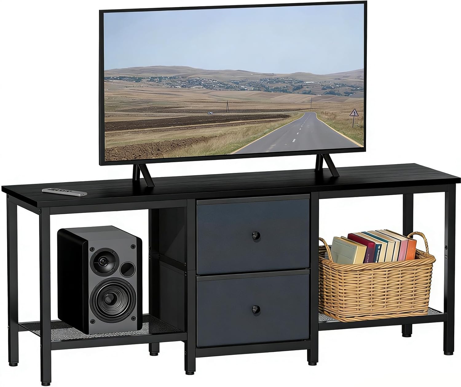 TV Stand Suitable for TVs up to 55 Inches, Entertainment Center with Storage Drawers and Shelves, Media Console Table for Living Room and Bedroom (Black)