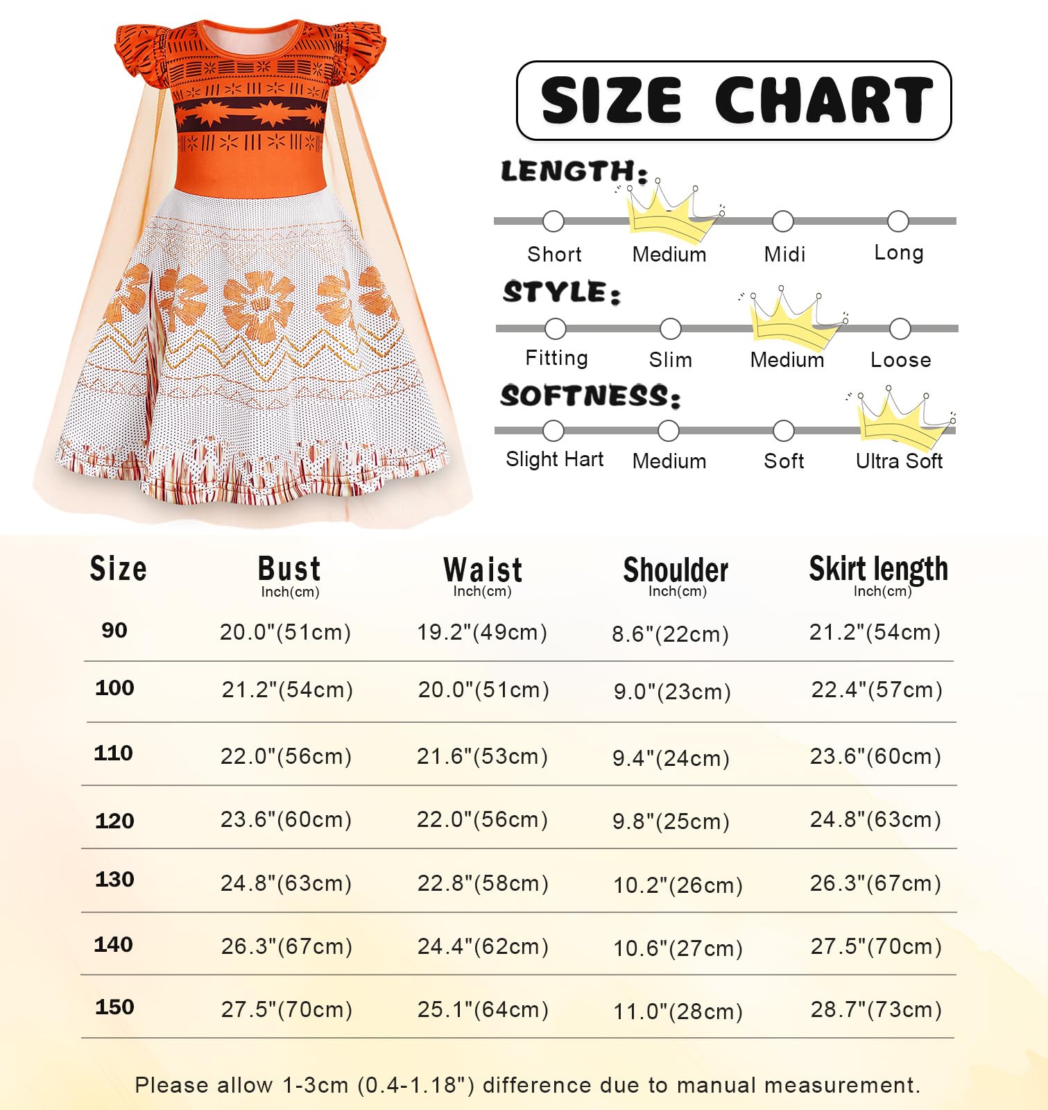 AmzBarley Princess Costume Kids Halloween Dress Up for Girls Toddler Outfit Birthday Party Clothes with Cape 1-10 Years — view 3