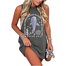 Summer Dress Women Boho Floral Beach Sun Dress Country Concert Tank Dresses | Floral Dress Women Casual Nashville Rock Band Dresses Flower Sunflower Graphic Tee Sun Dress Short Beach Vacation Shirt Dress