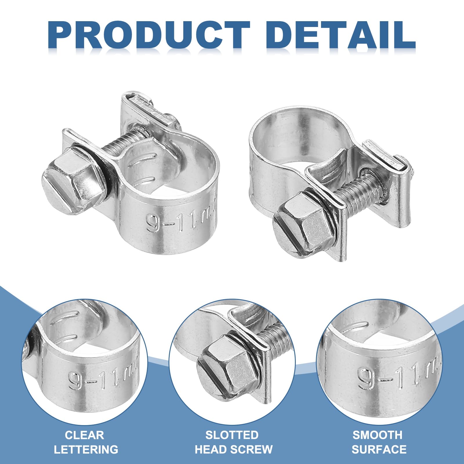 PATIKIL 10 Pcs 9-11mm Mini Fuel Injection Hose Clamps Stainless Steel Adjustable Clamp, Silver - Image 4