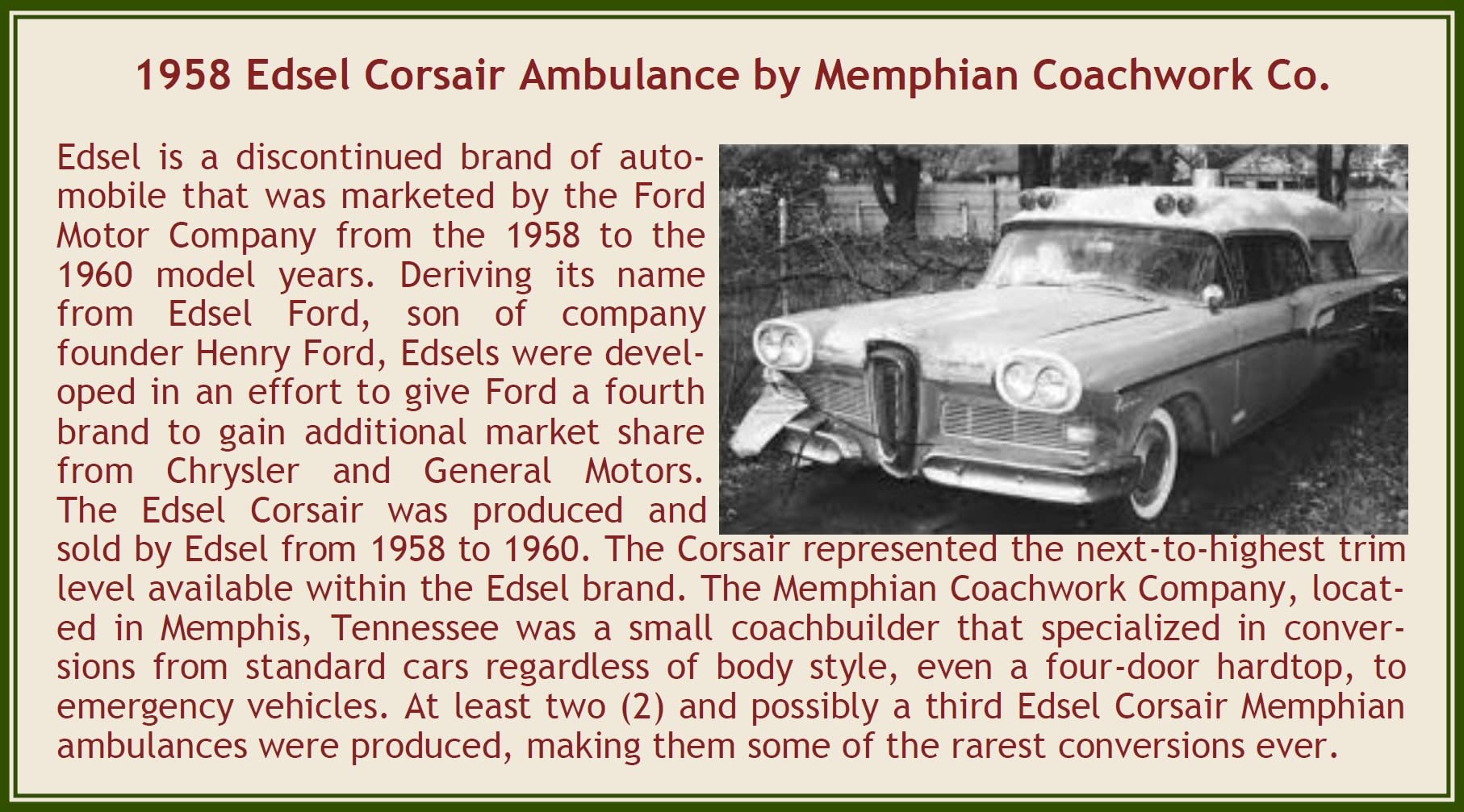 1958 Edsel Corsair Krankenwagen von Memphian Coach Co. im Maßstab 1:43