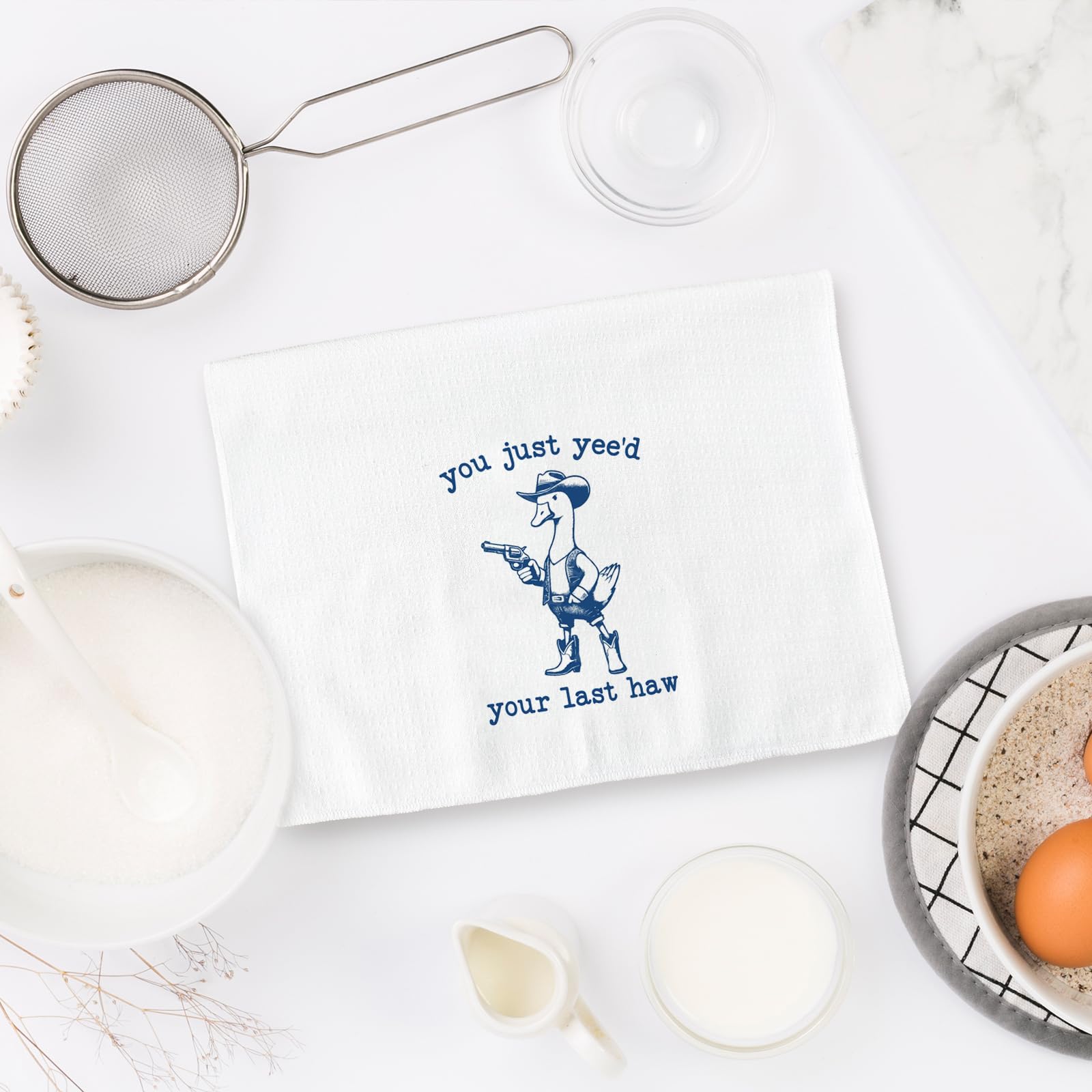 Funny Goose Gifts - Toallas de cocina de ganso occidental, paños de cocina con texto en inglés "You 've Yee'd Your Last Haw Partner", toallas de mano decorativas para baño, decoración de baño de