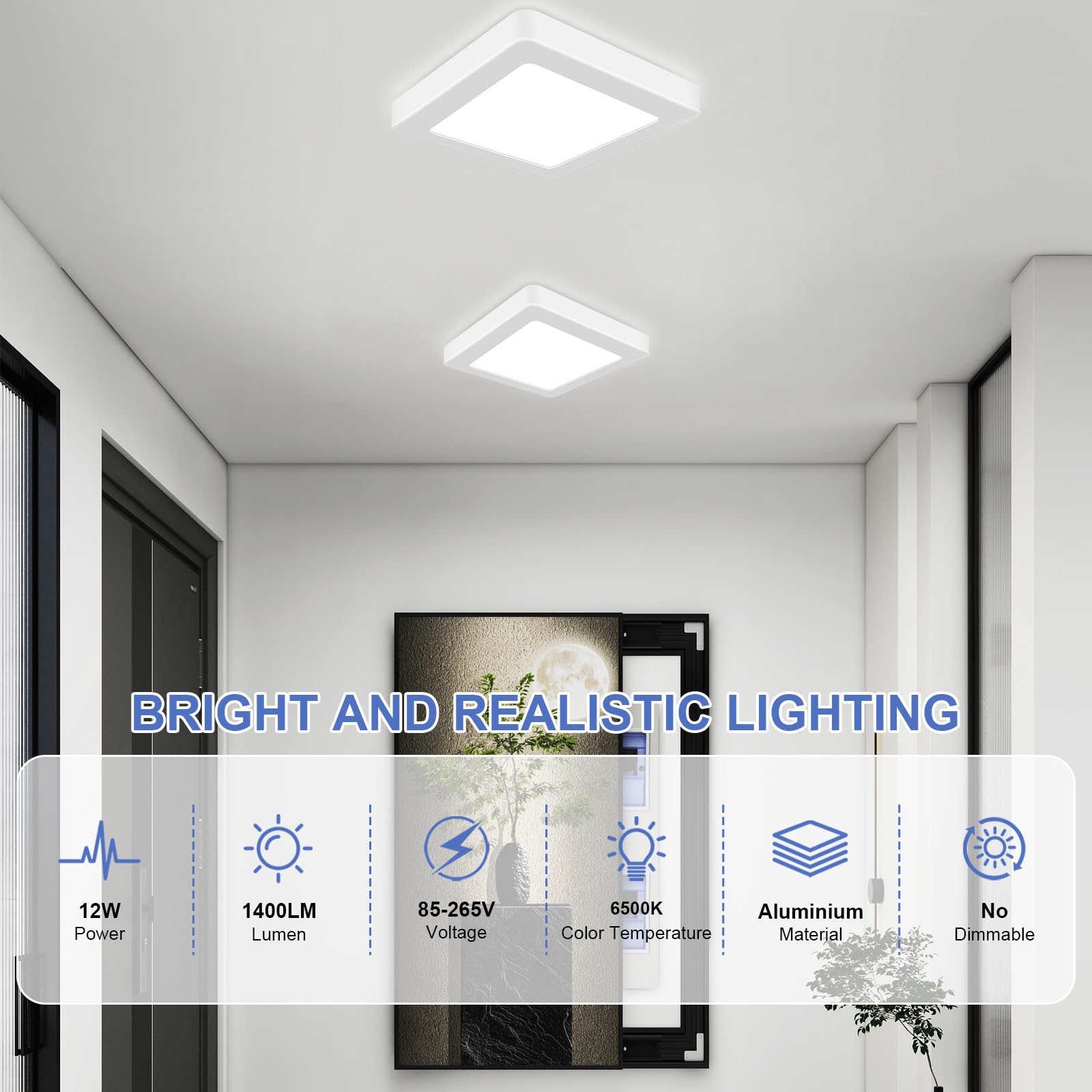 YELANGU LED Ceiling Light Square 12W 6.46" Ultra Flat, 6500K Cool White, Modern LED Panel, Non-Dimmable, for Hallway Kitchen Bathroom - Image 4