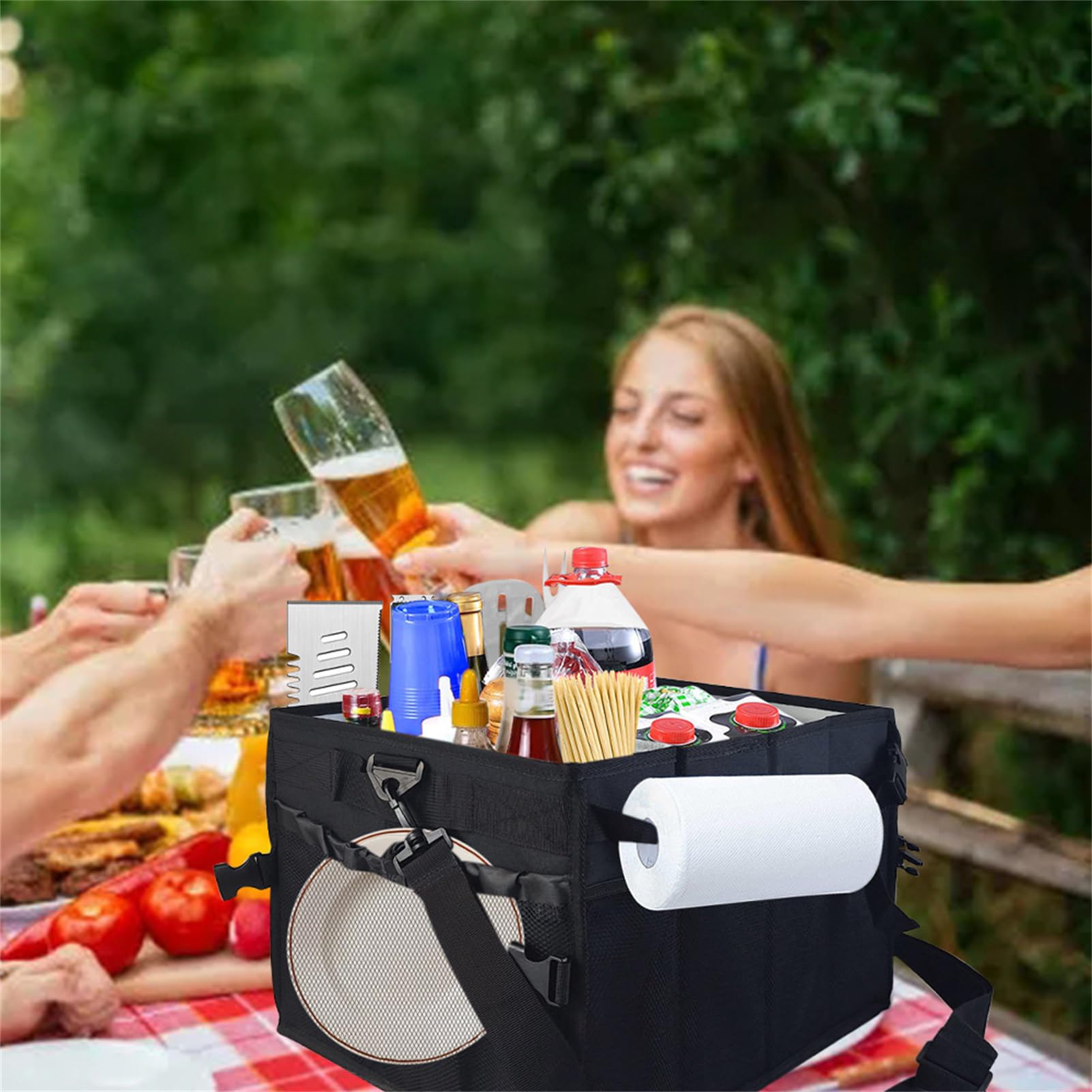 Grill-Werkzeugtasche – Kochutensilien-Organizer mit stabilem Griff | Papierhandtuchhalter, faltbare Bestecktasche für Bratpfannen