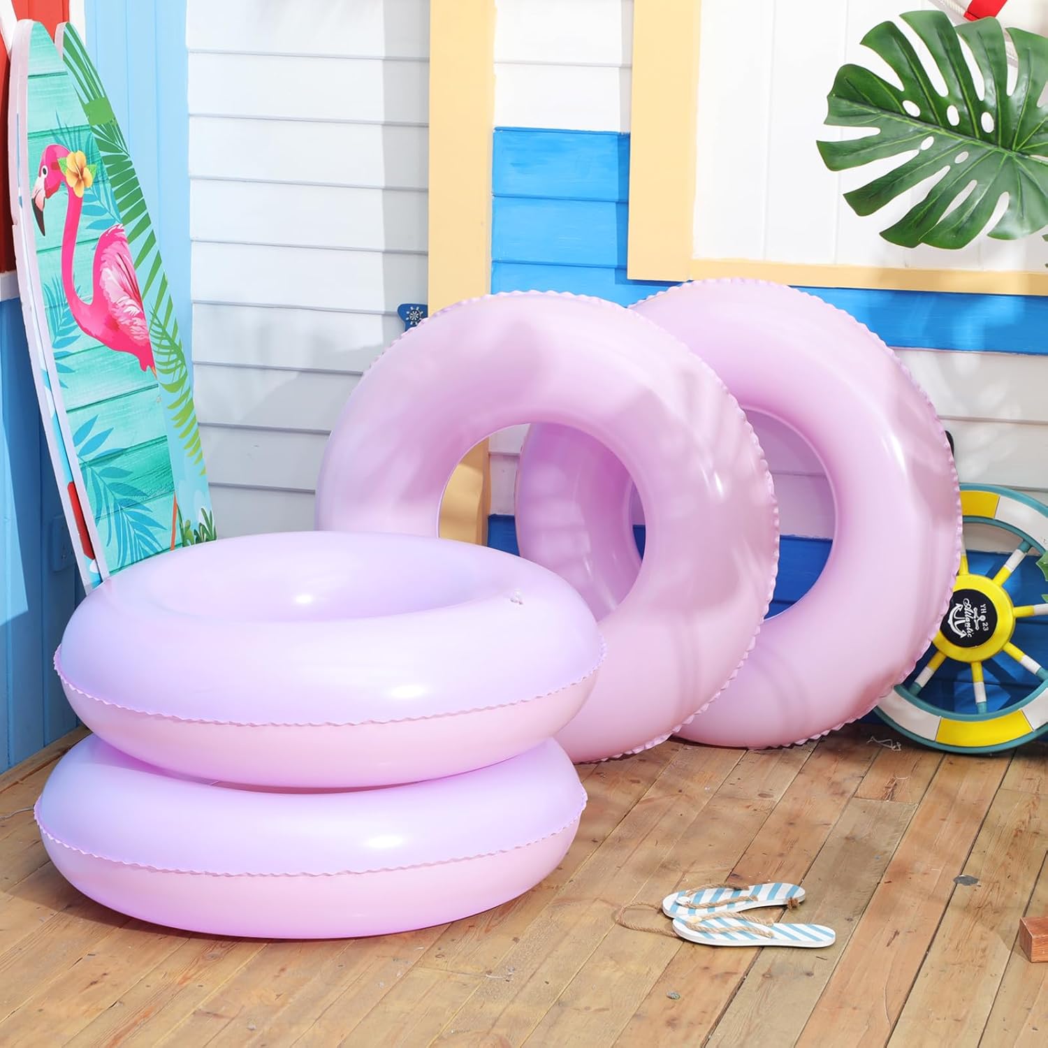 ShinyRelief 4 Pcs Inflatable Pool Floats for Kids Adults Pastel Inner Tubes Macaron Pool Rings Floaties for Birthday Beach Swimming Shower Bachelorette Party Decorations (Pink,Purple,30'')