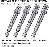 Vista 3 de Adaptador de impacto cuadrado para taladros, extensión de brocas de destornillador, adaptador de enchufe de impacto hexagonal para bricolaje