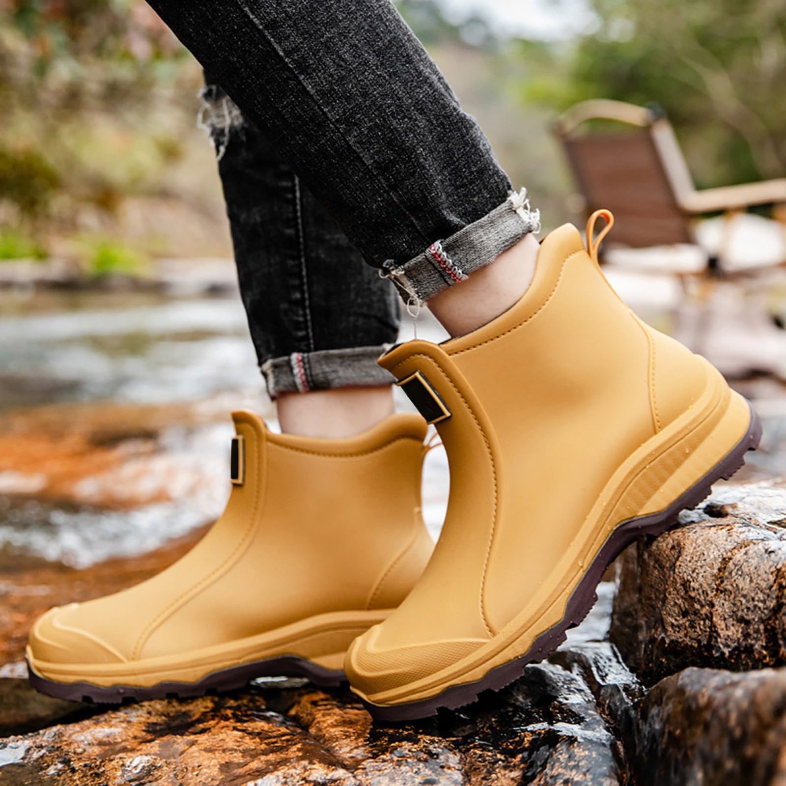 Generisch Stivaletti da pioggia corti da uomo, in pelle, estivi, unisex, per il tempo libero, da pesca, stivali in gomma, impermeabili, antiscivolo, stivali Chelsea
